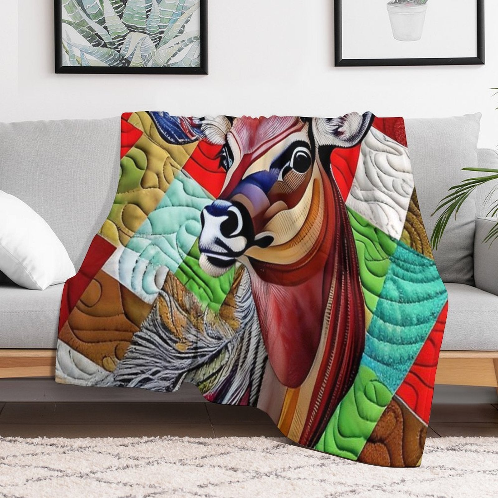 Beautiful Buck Deer Simulated Quilt Pattern Sustainable Throw Blanket