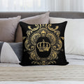 Ornate Gold Crown Black Soft Reinforced Edging Throw Pillow