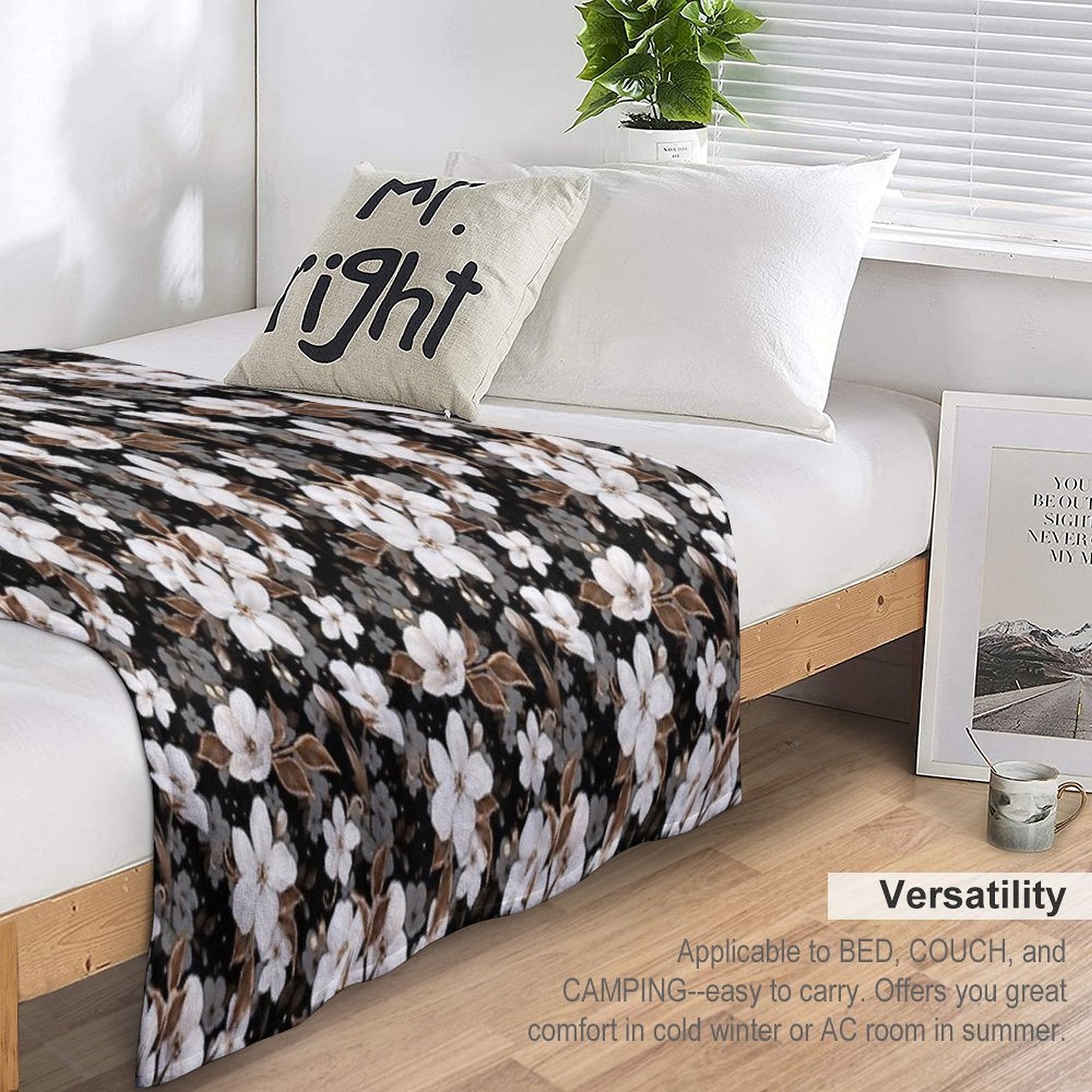 Apple Flowers. Decorative Floral Pattern Sustainable Throw Blanket