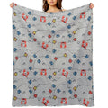 Grafic Waves from Stripes with Fish And Crabs. Sea Seamless Pattern. Premium Throw Blanket