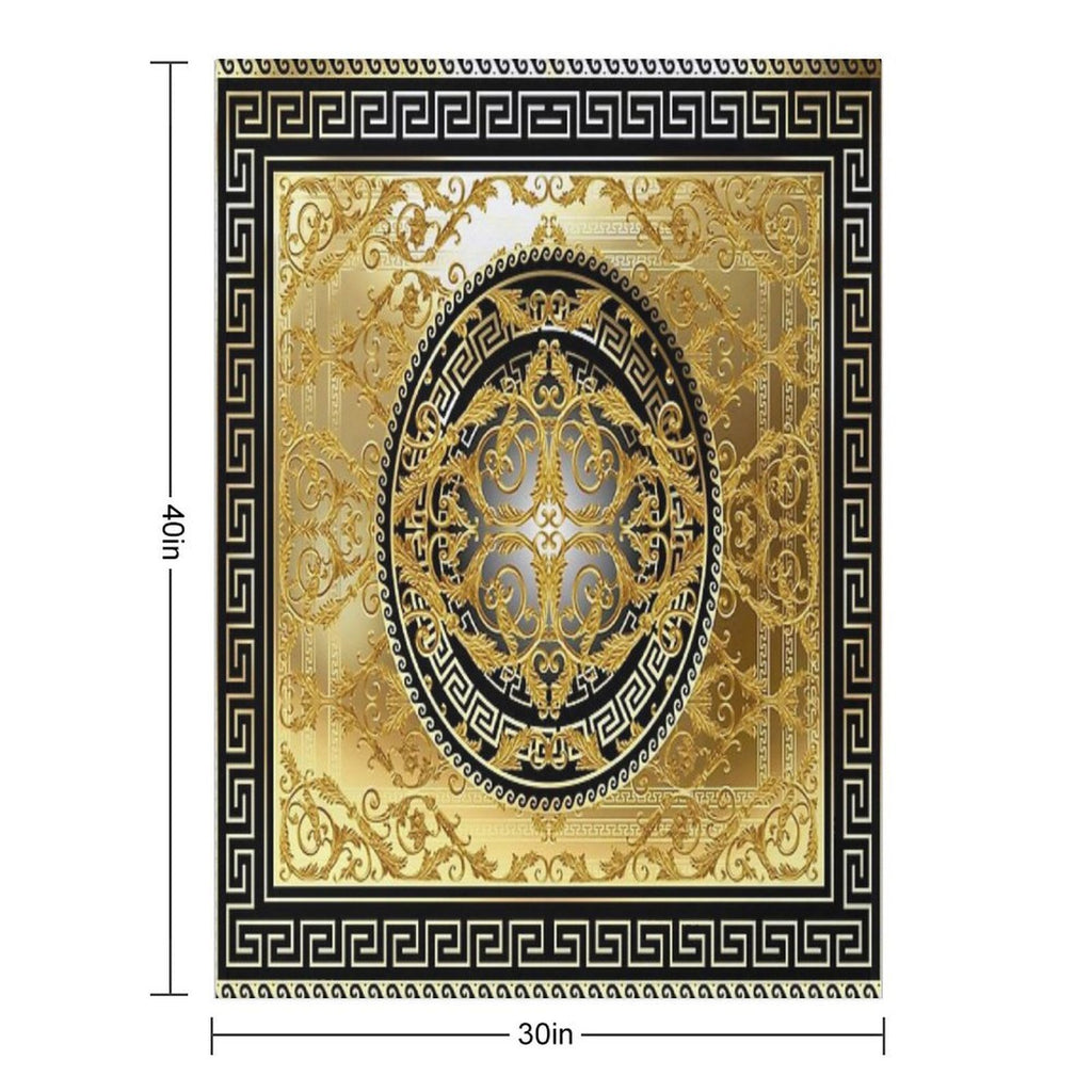 Ornate Baroque Black Gold Greek Keys Meander Travel-friendly Throw Blanket
