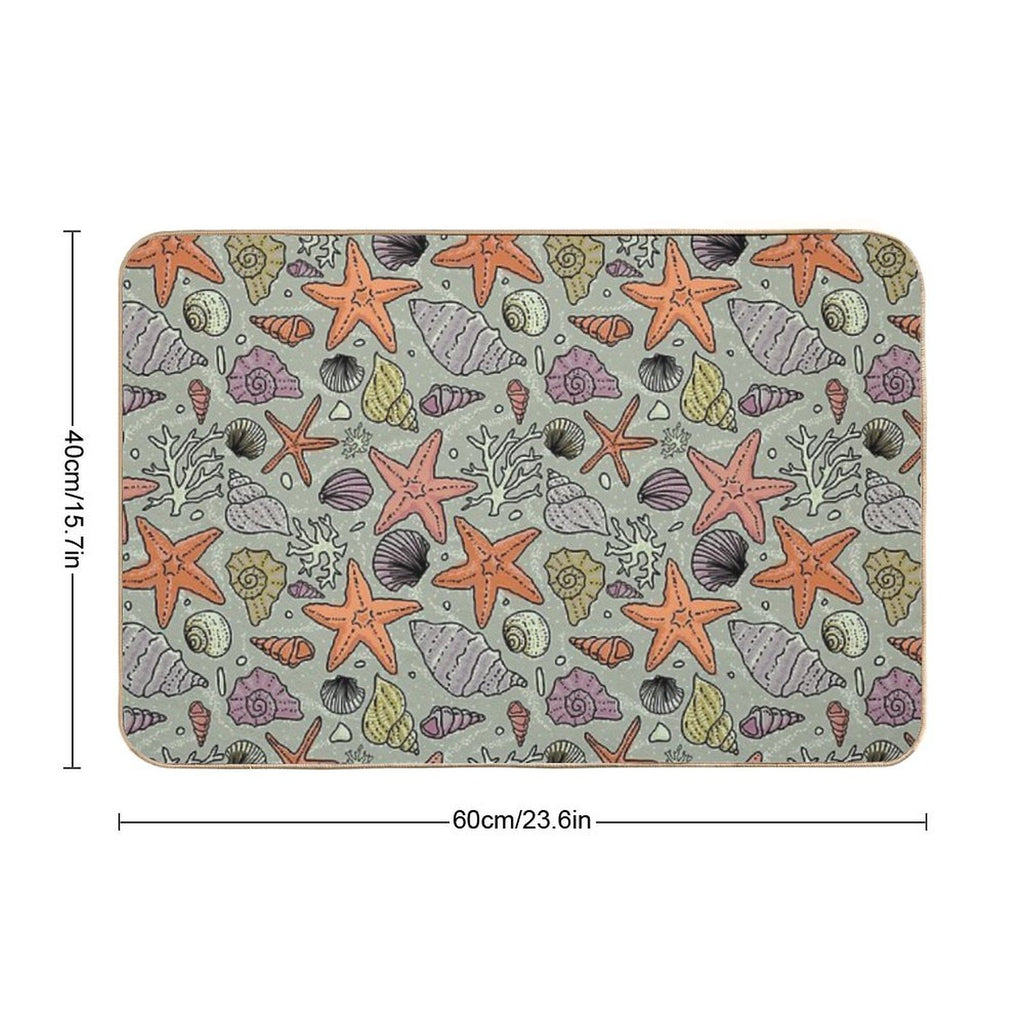 Seashells And Starfish in The Sea Pattern  Toxin-Free Bath Mat