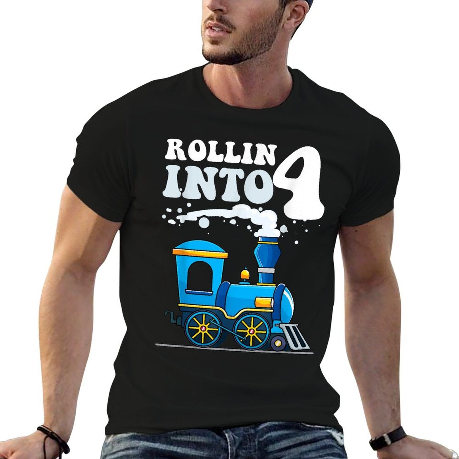 Rollin' Into 4 Train 4th Birthday Party Four Years Old Boys  Vintage-inspired T-Shirt