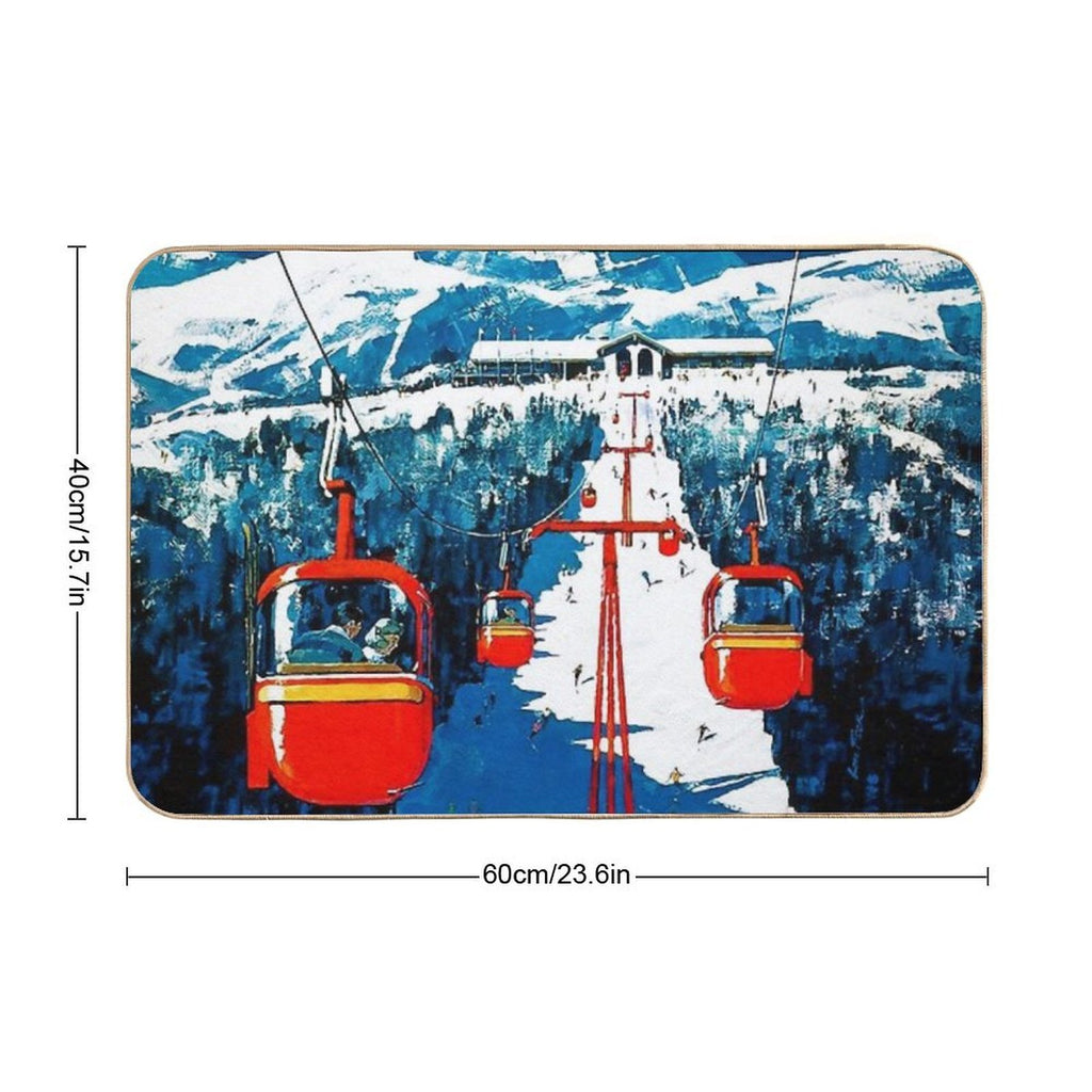 Vintage Gondola Winter Travel Ski Poster  Repositionable Bath Mat