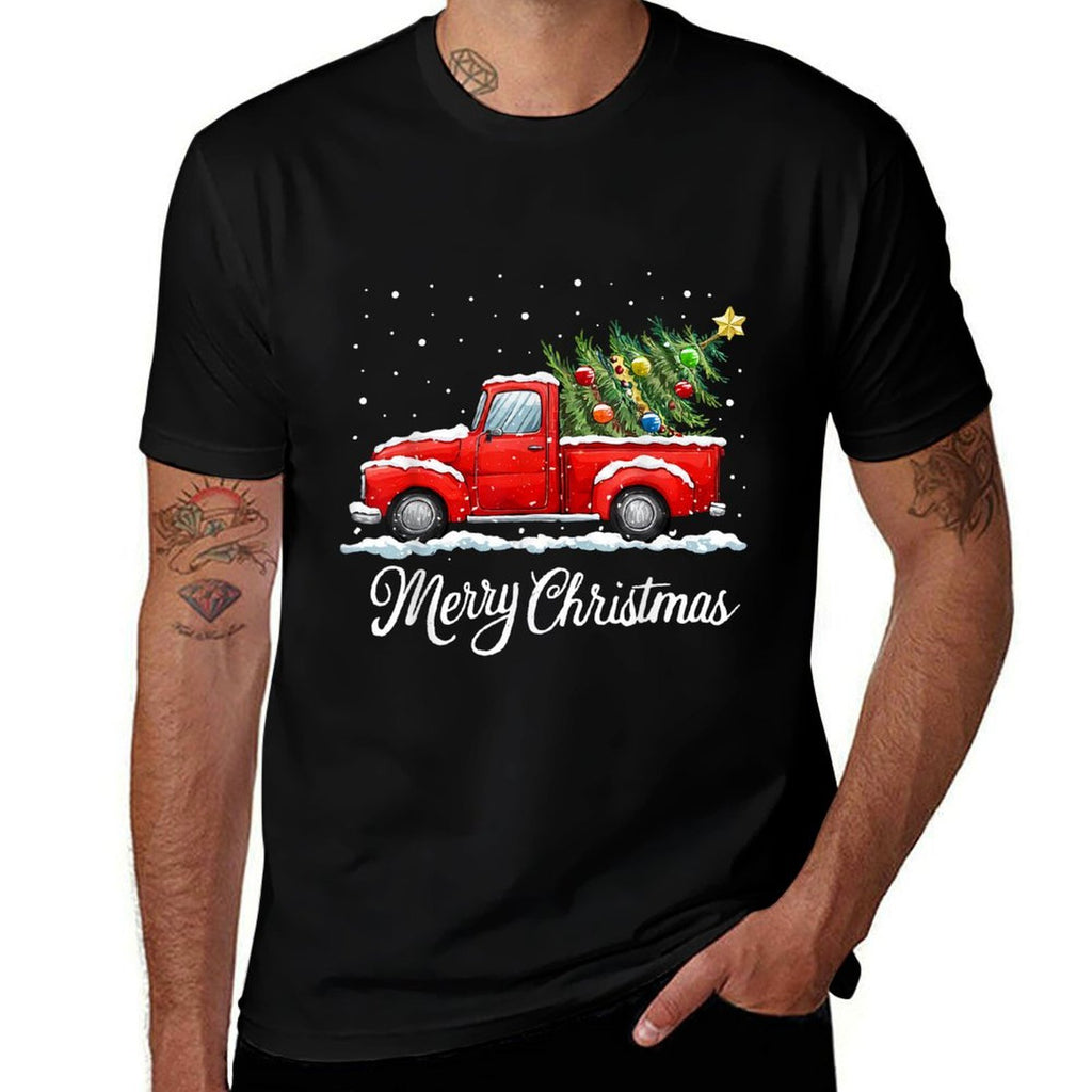 Vintage Merry Christmas Red Truck Old Fashioned Christmas  Relaxed-fit T-Shirt
