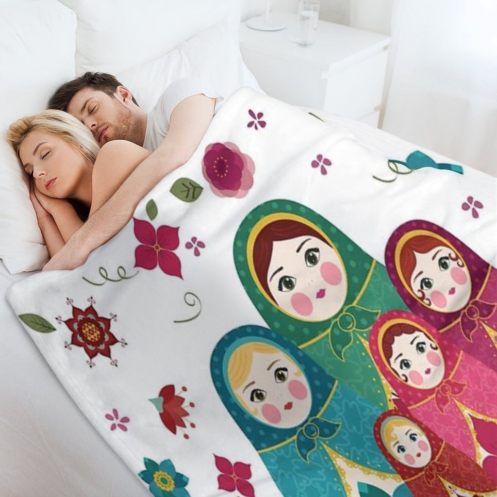 Russian Dolls White Sustainable Throw Blanket