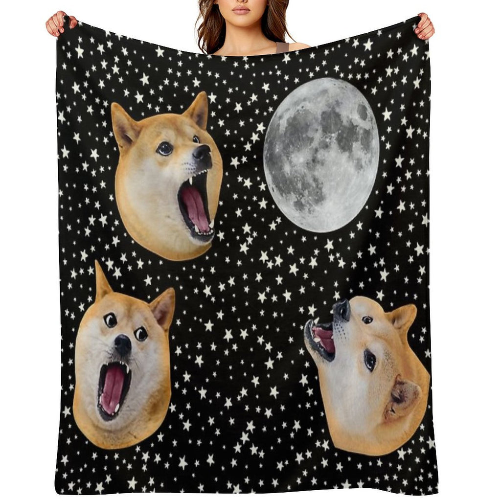 Three Doge Night Howling at The Moon Compact Throw Blanket