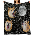 Three Doge Night Howling at The Moon Compact Throw Blanket