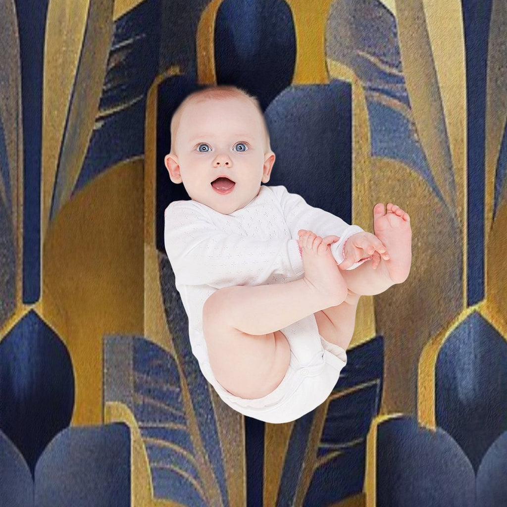 Vintage Royal Blue And Golden Art Deco Pattern Premium Throw Blanket