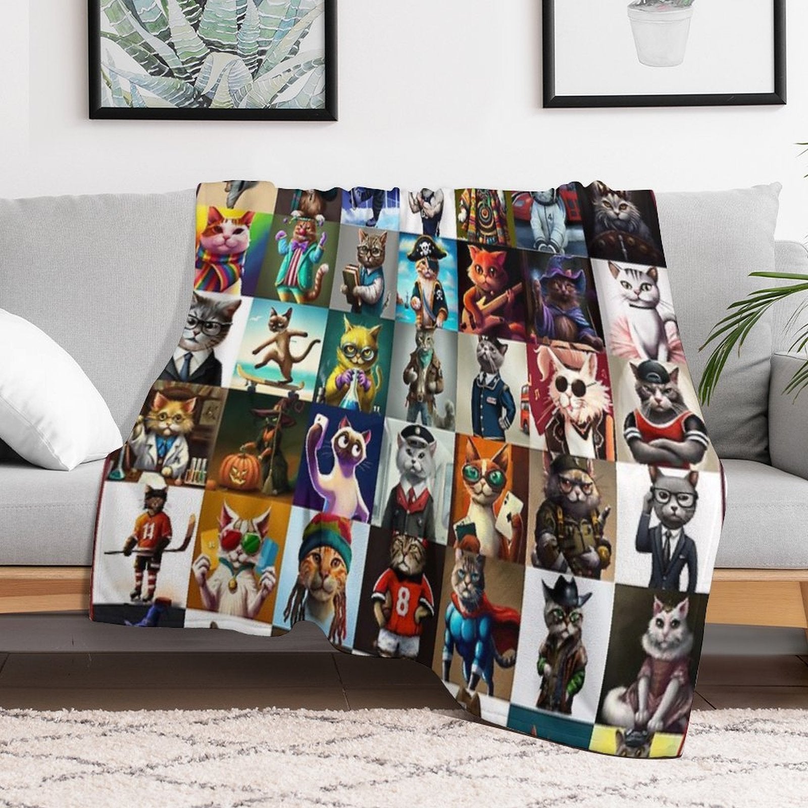 Cat Crazy Collection Puzzle Plush Throw Blanket