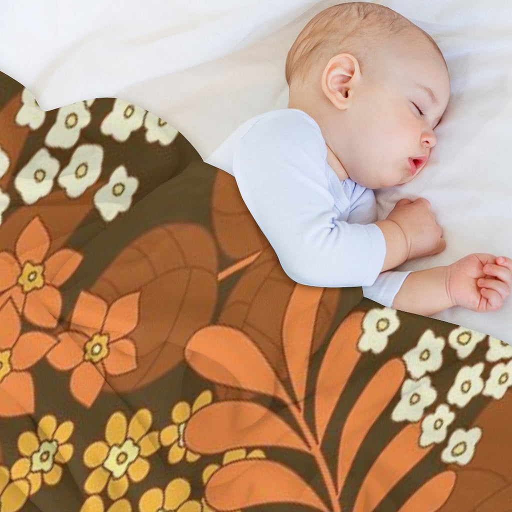 Brown, Yellow, Orange & Ivory Retro Flowers Premium Throw Blanket