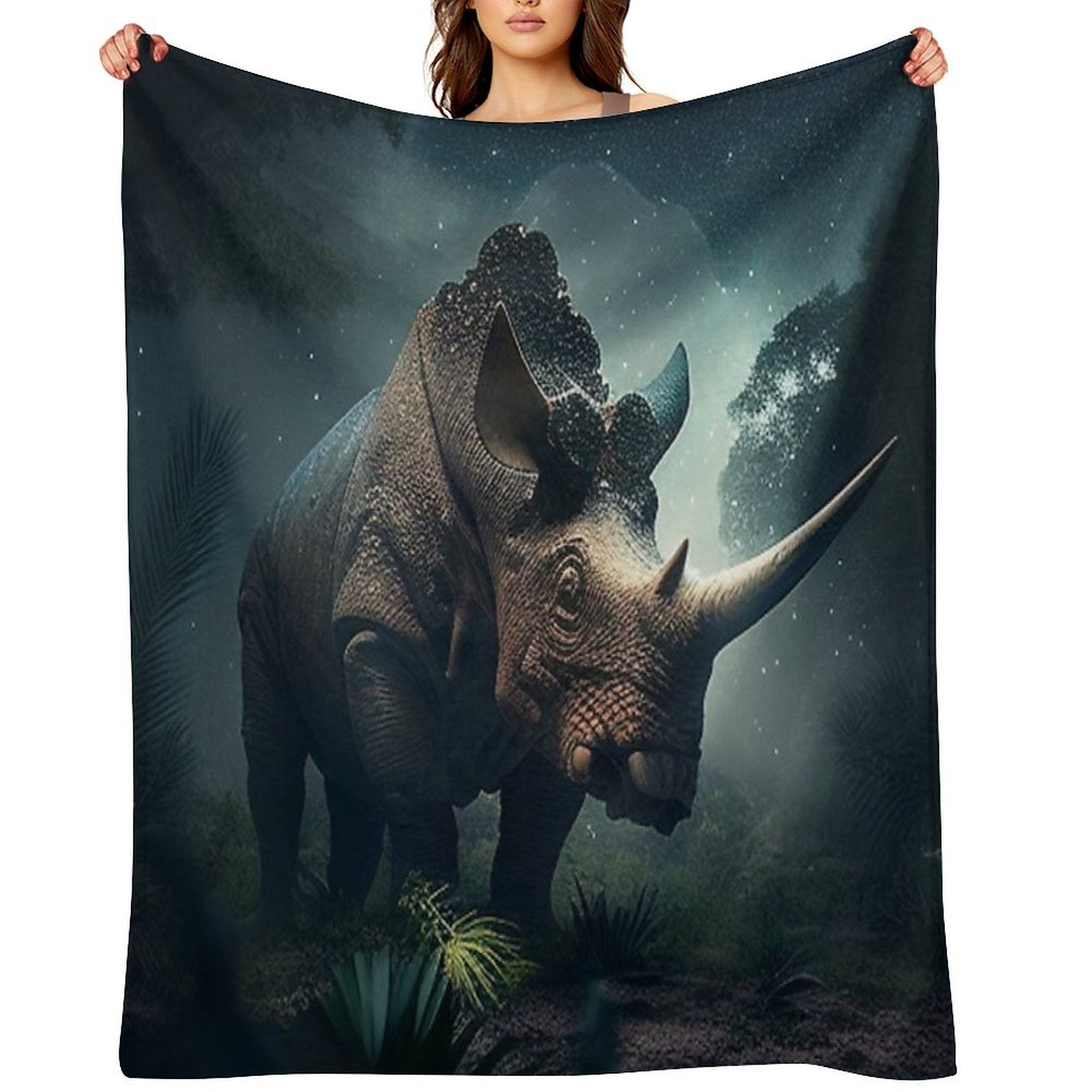 Paleo Art Triceratops Shrink-resistant Throw Blanket