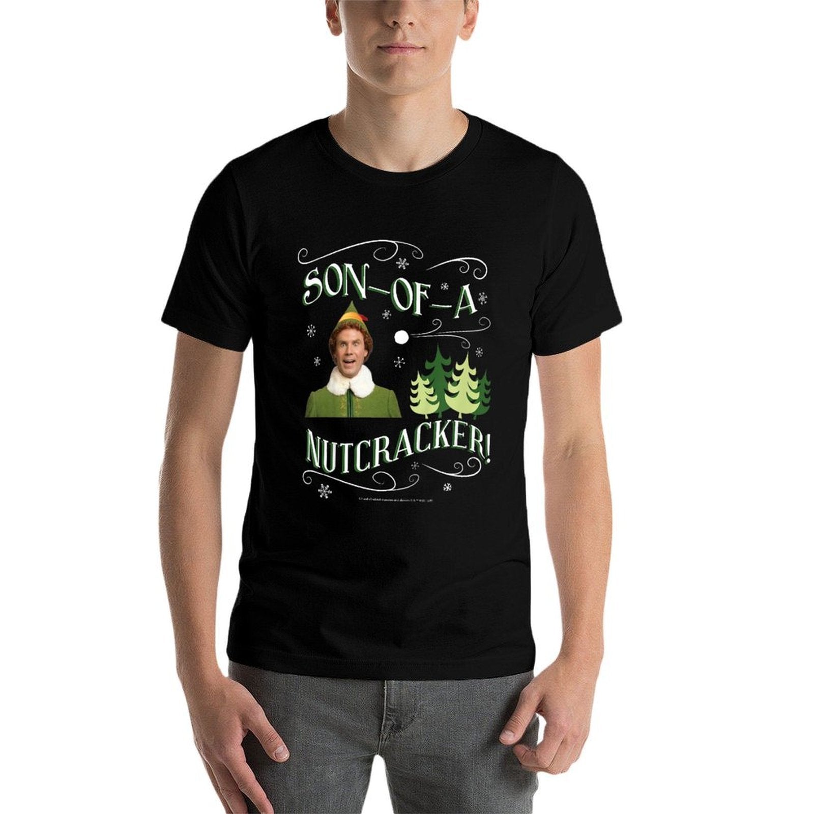 Kids Elf Buddy Son-Of-A-Nutcracker Tree Text Poster  Oversized Silhouette T-Shirt