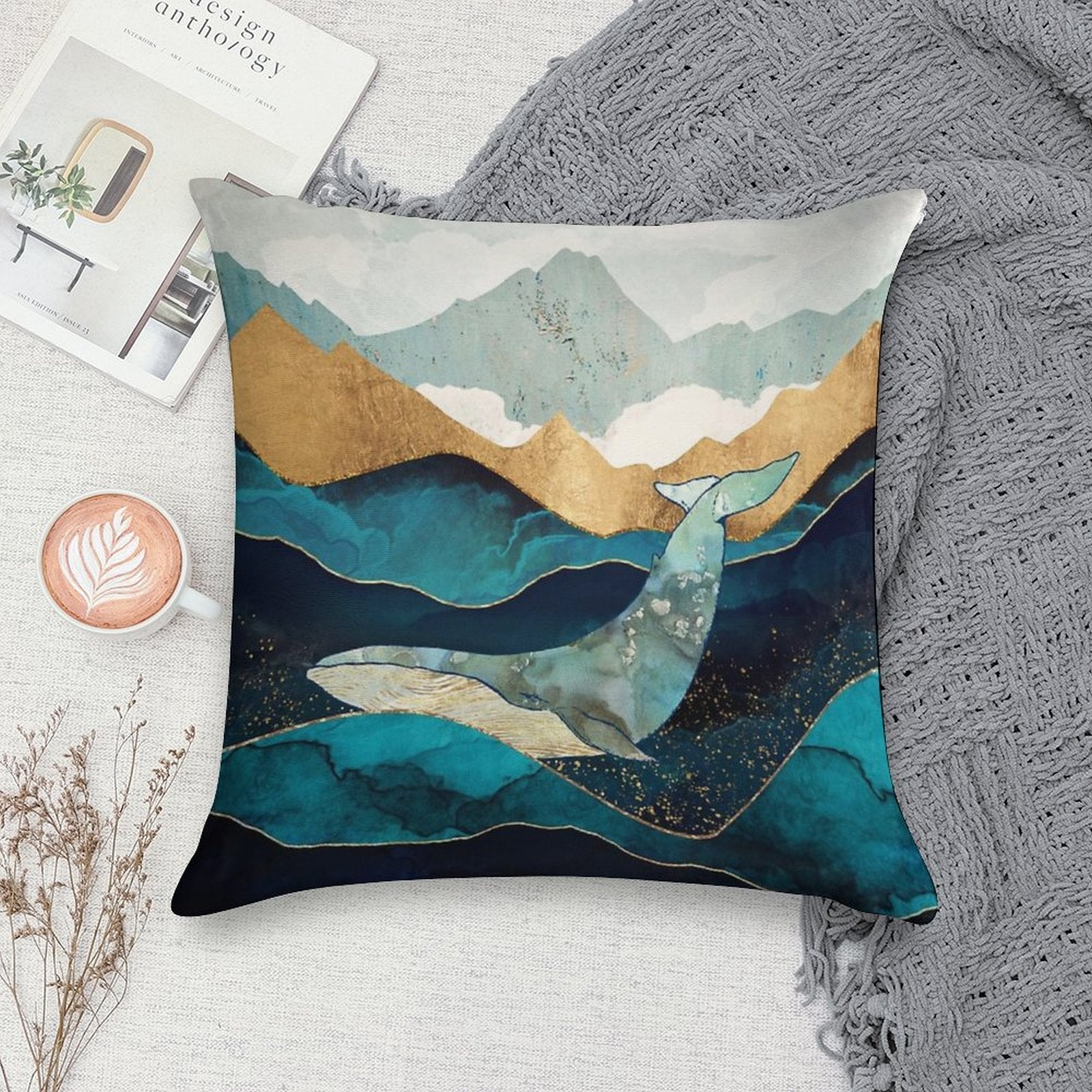 Blue Whale Soft Bedroom Essential Throw Pillow