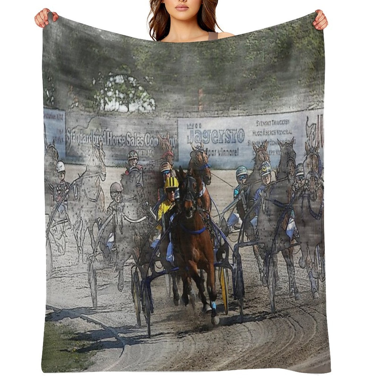 Harness Horse Cart Racing - Pencil, Original Compact Throw Blanket