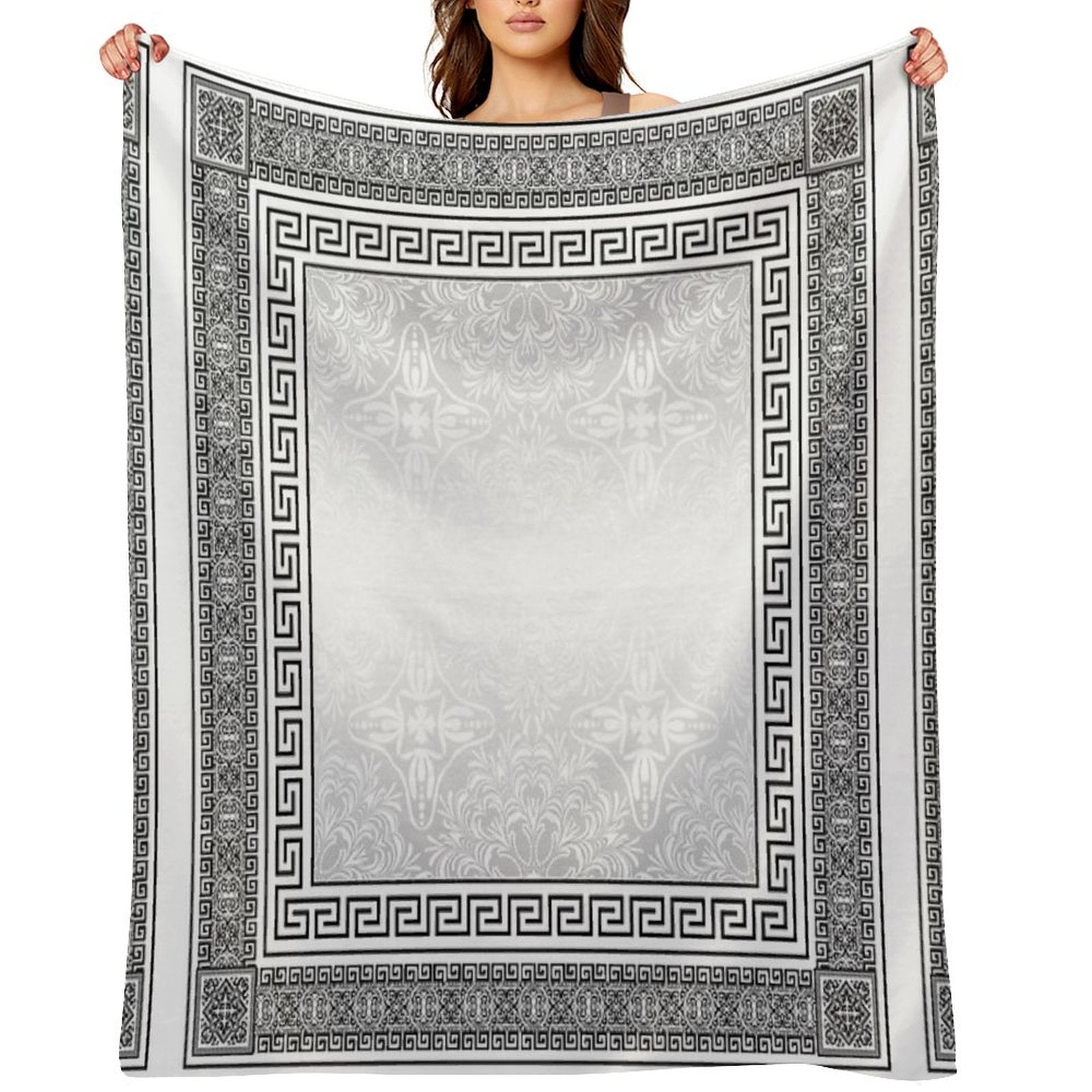 Greek Keys Black Grey White with Pattern Compact Throw Blanket