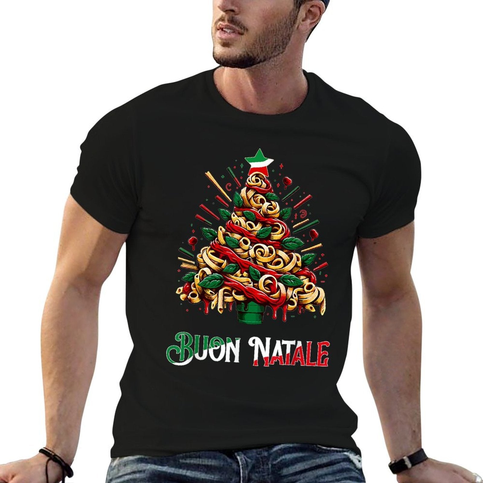 Buon Natale Italian Pasta Christmas Tree Xmas For Men Women  Cotton T-Shirt