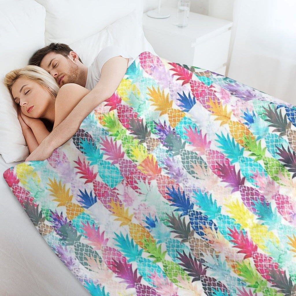 Hawaiian Pineapple Pattern Tropical Watercolor Multi-functional Throw Blanket