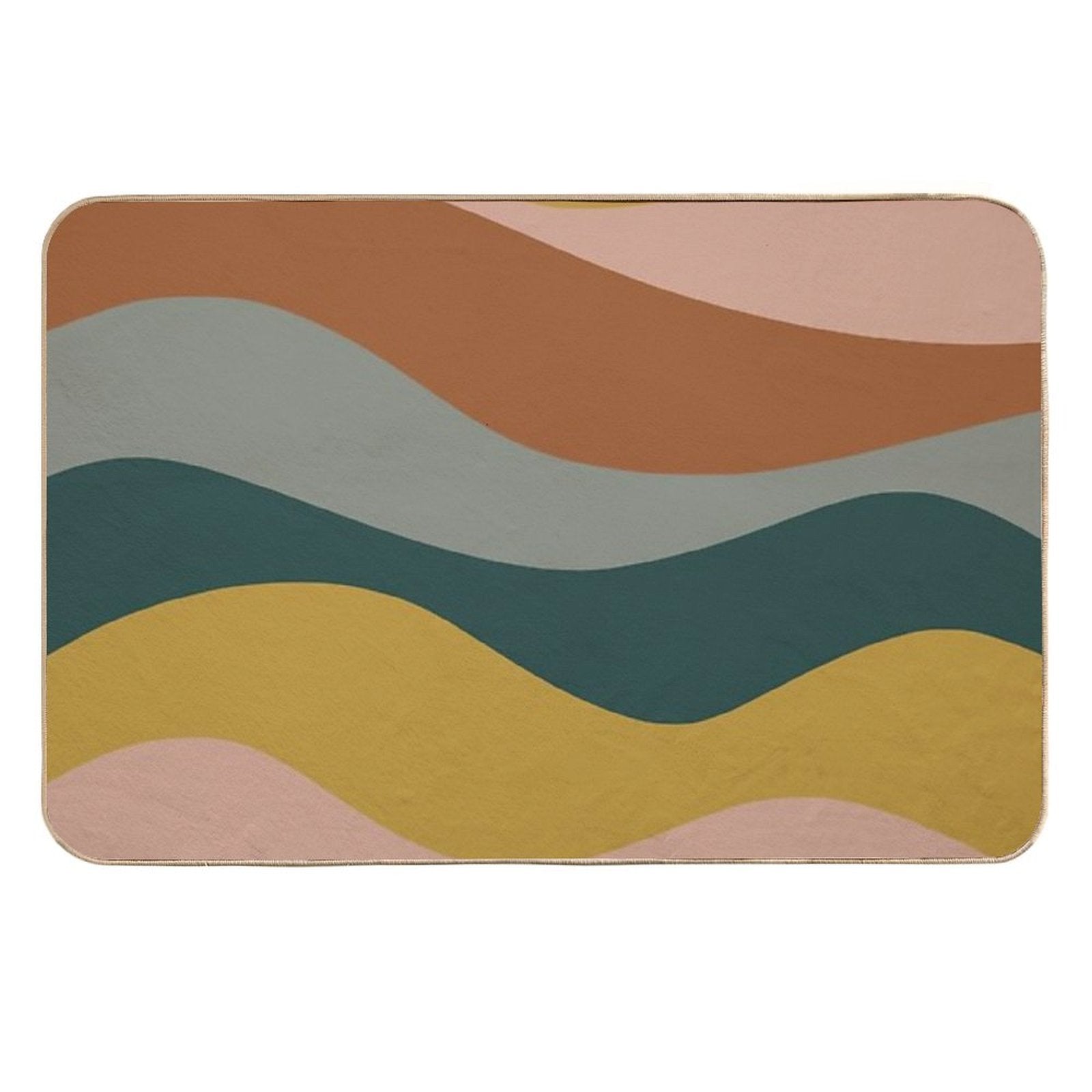 Retro Waves Minimalist Pattern Rust, Blush Pink, Gray, Navy Blue, And Mustard Gold  Dirt-Trapping Bath Mat