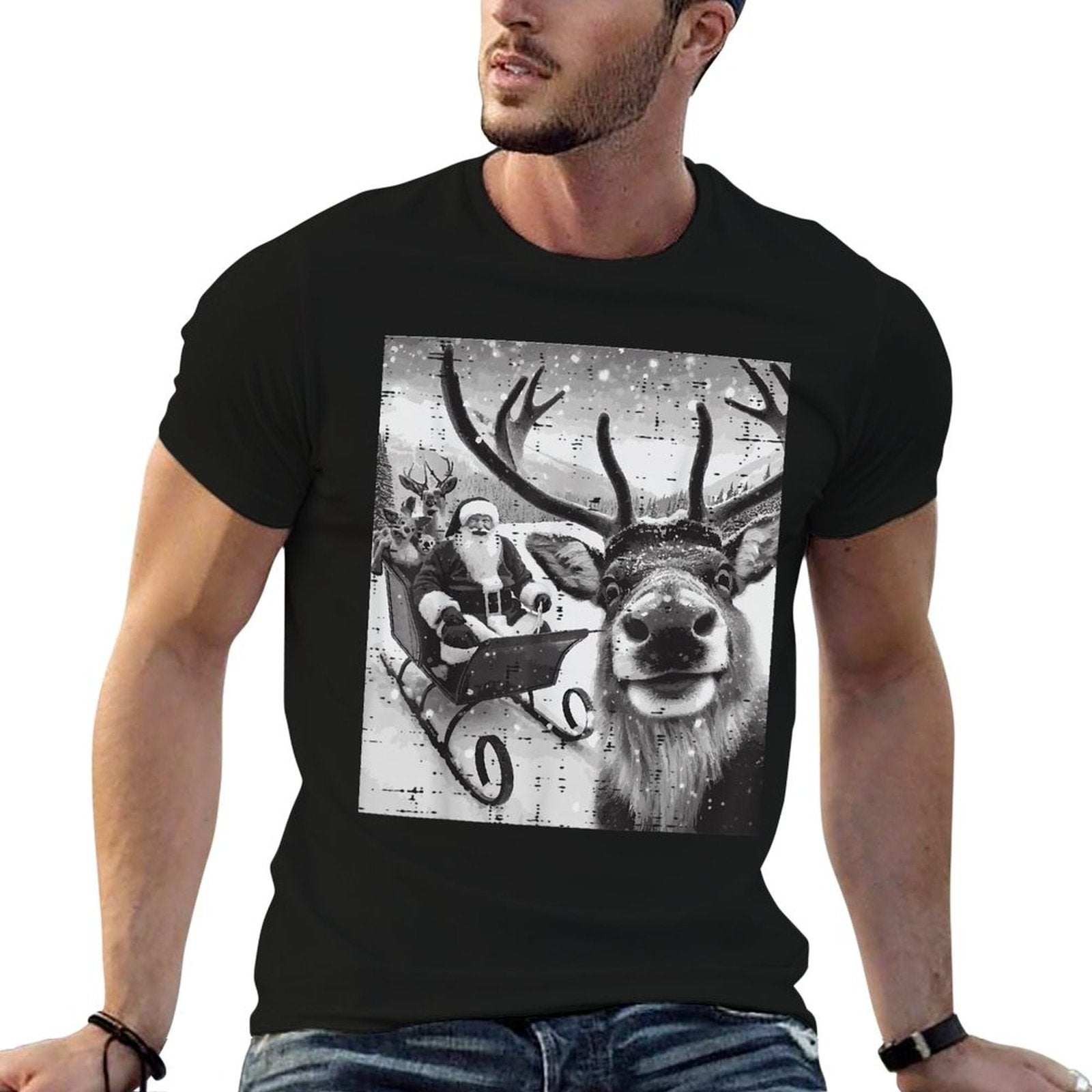 Christmas Santa Reindeer Selfie Funny Xmas Men Women Kids  Affordable Price T-Shirt