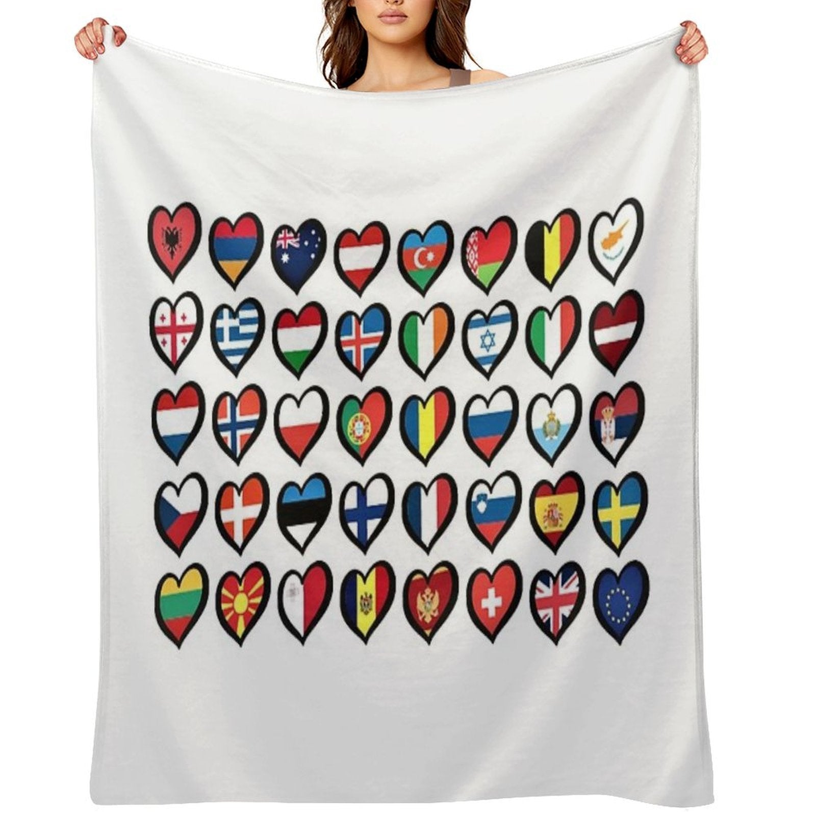 Eurovision Song Contest Flags Hearts ESC EBU Eurofans Gift-ready Throw Blanket