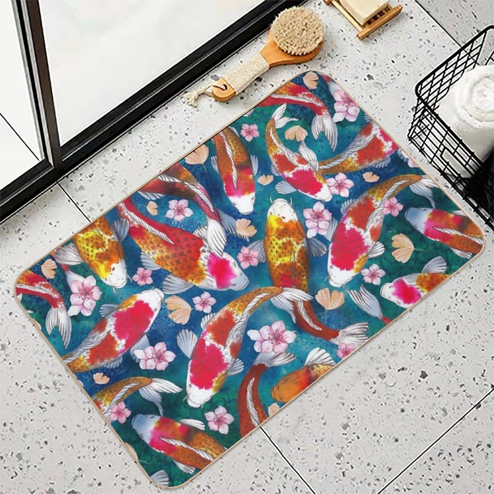 Koi Fish Pattern  Easy To Clean Bath Mat