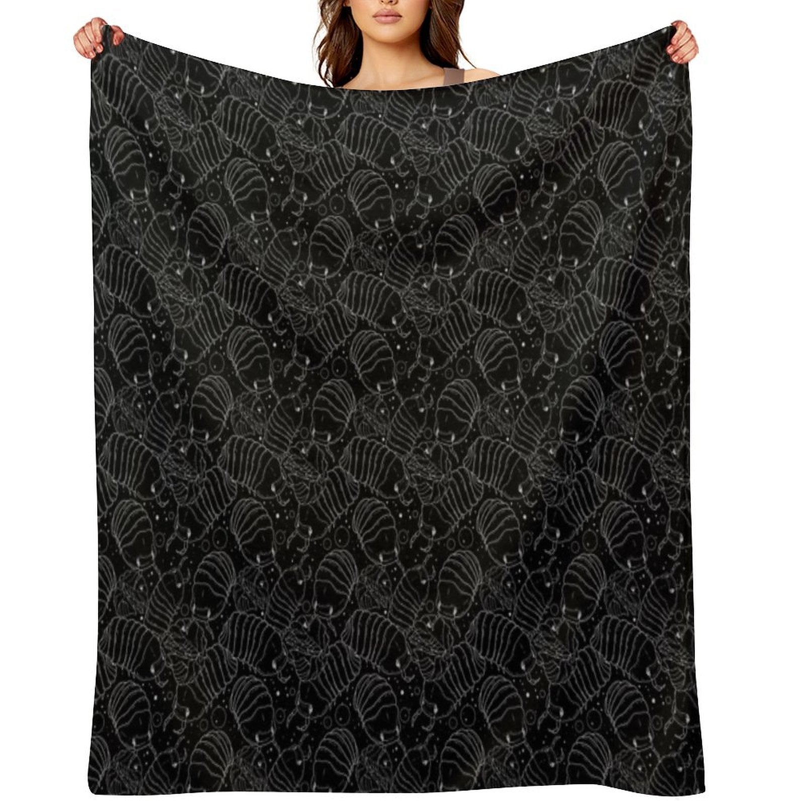 Monochrome Isopods 2 Sustainable Throw Blanket