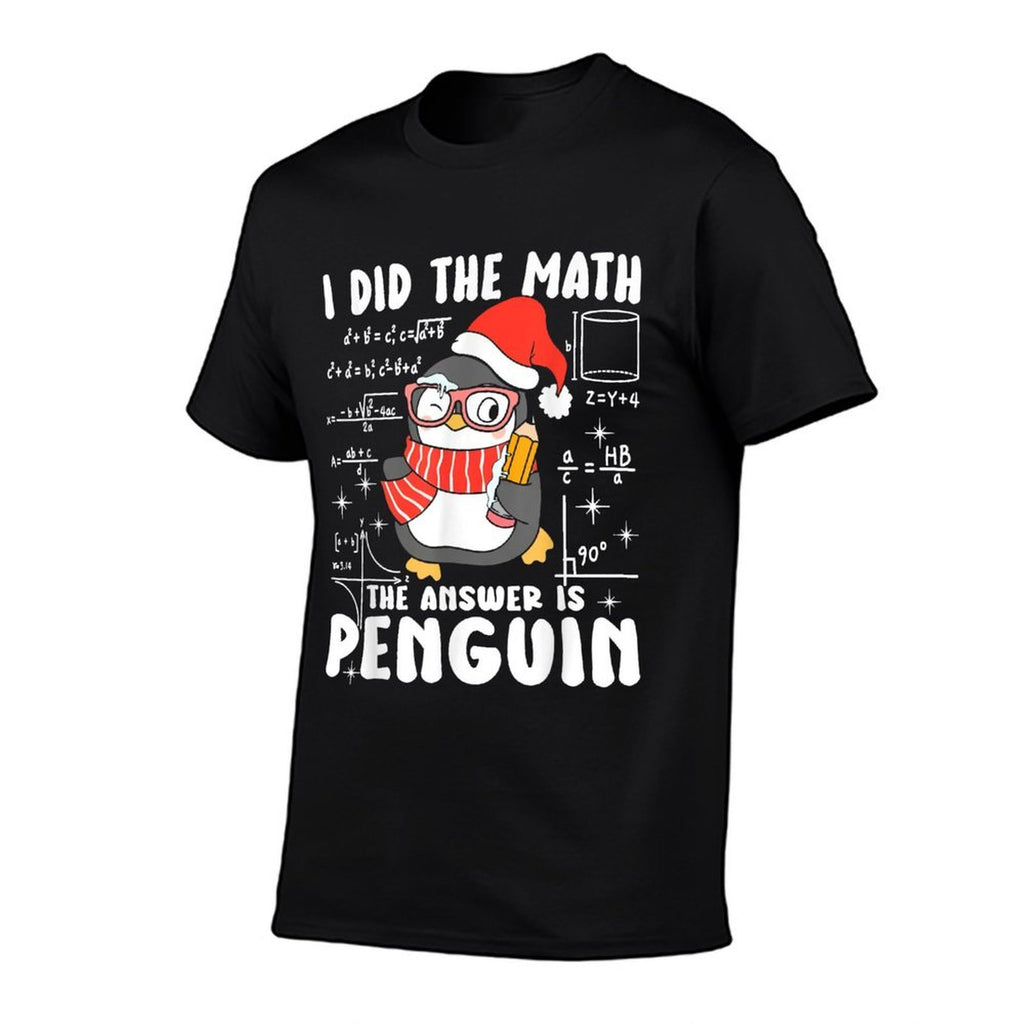 I Did The Math The Answer Is Penguin Christmas Math Teacher  Ribbed Collar T-Shirt