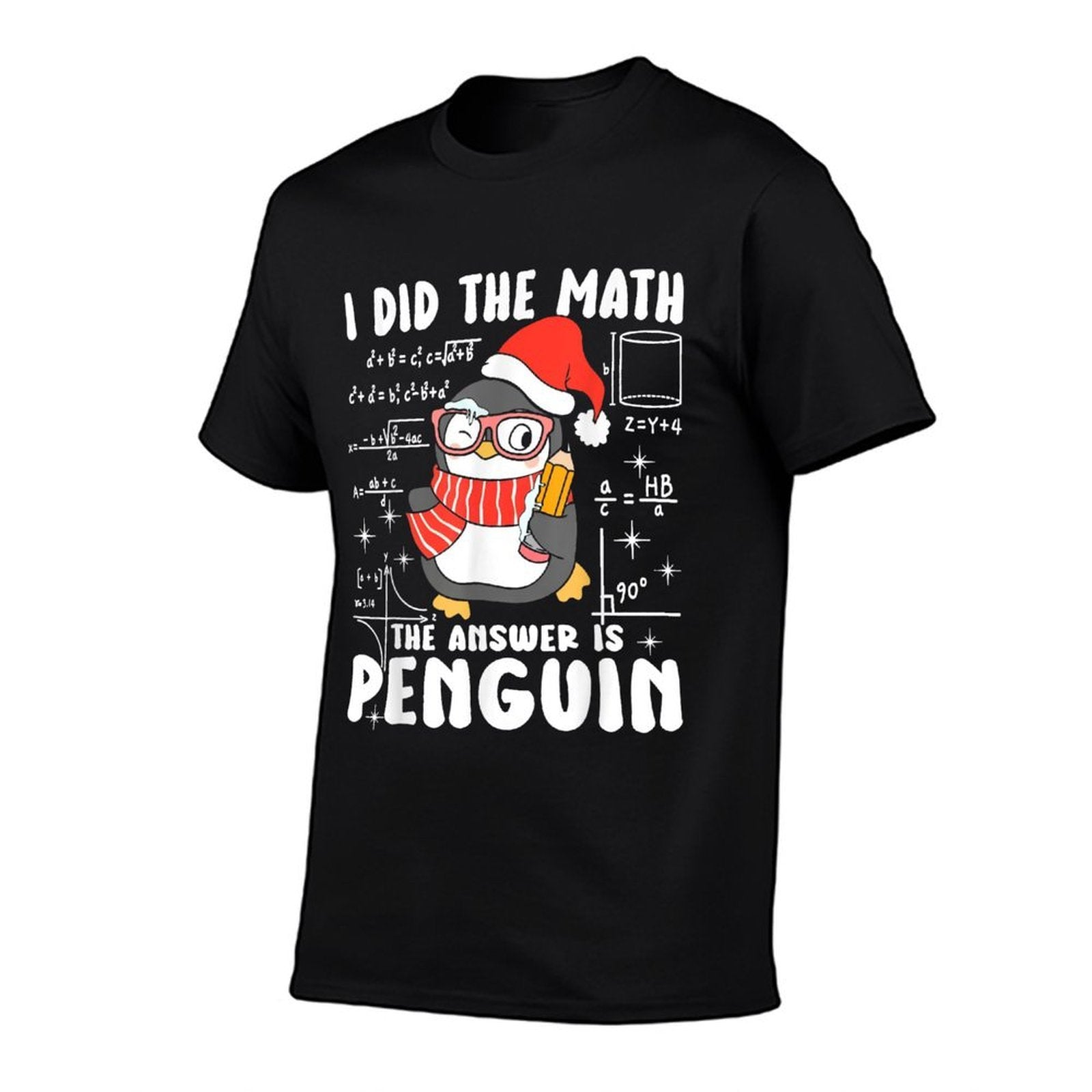 I Did The Math The Answer Is Penguin Christmas Math Teacher  Ribbed Collar T-Shirt