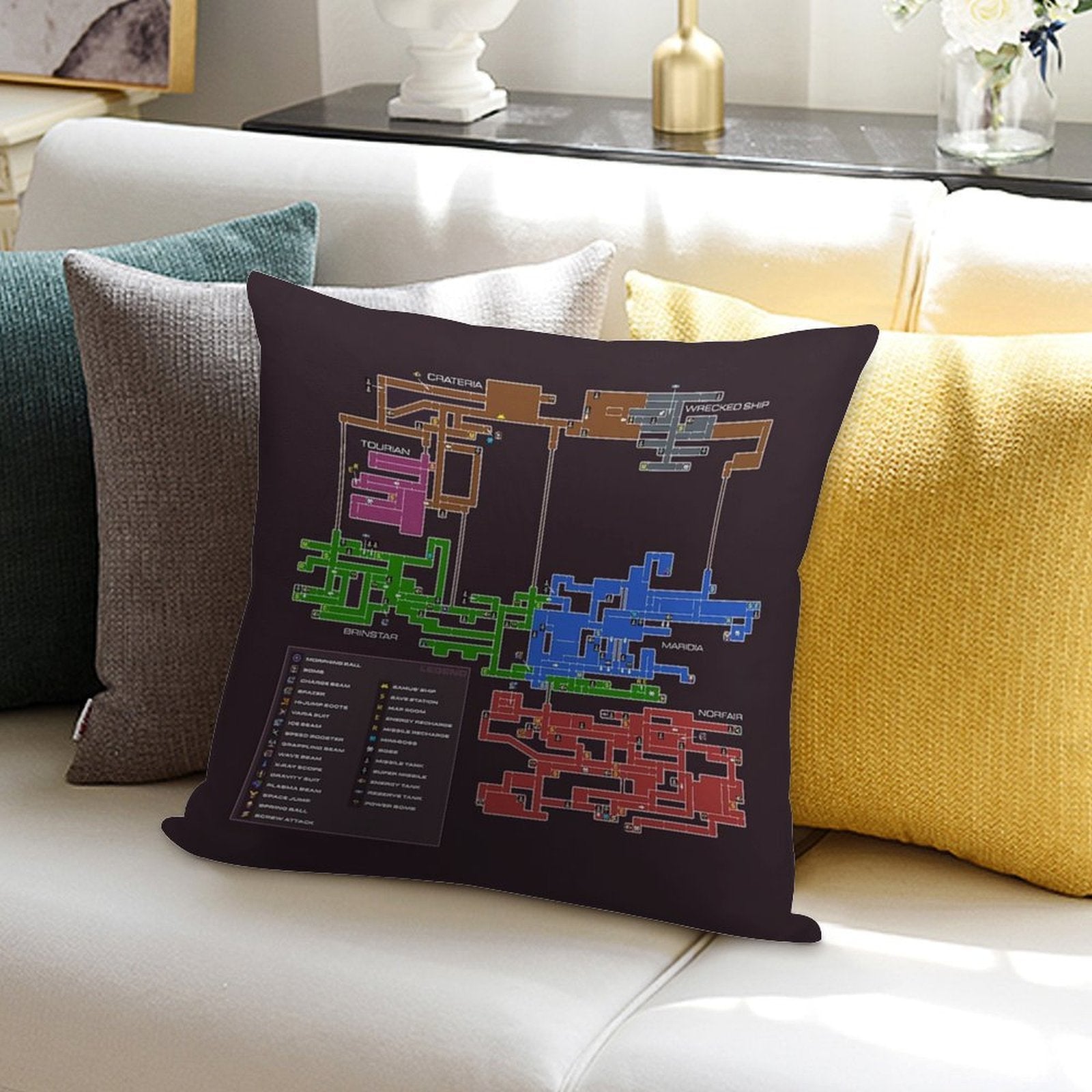 Super Metroid Map Soft Anti-Pilling Throw Pillow