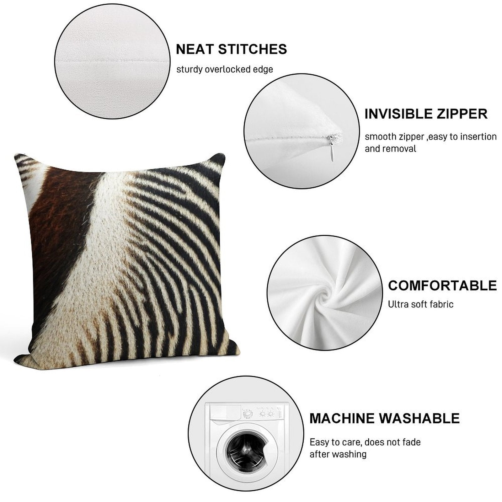 Zebra Caboose Soft Multiple Sizes Throw Pillow
