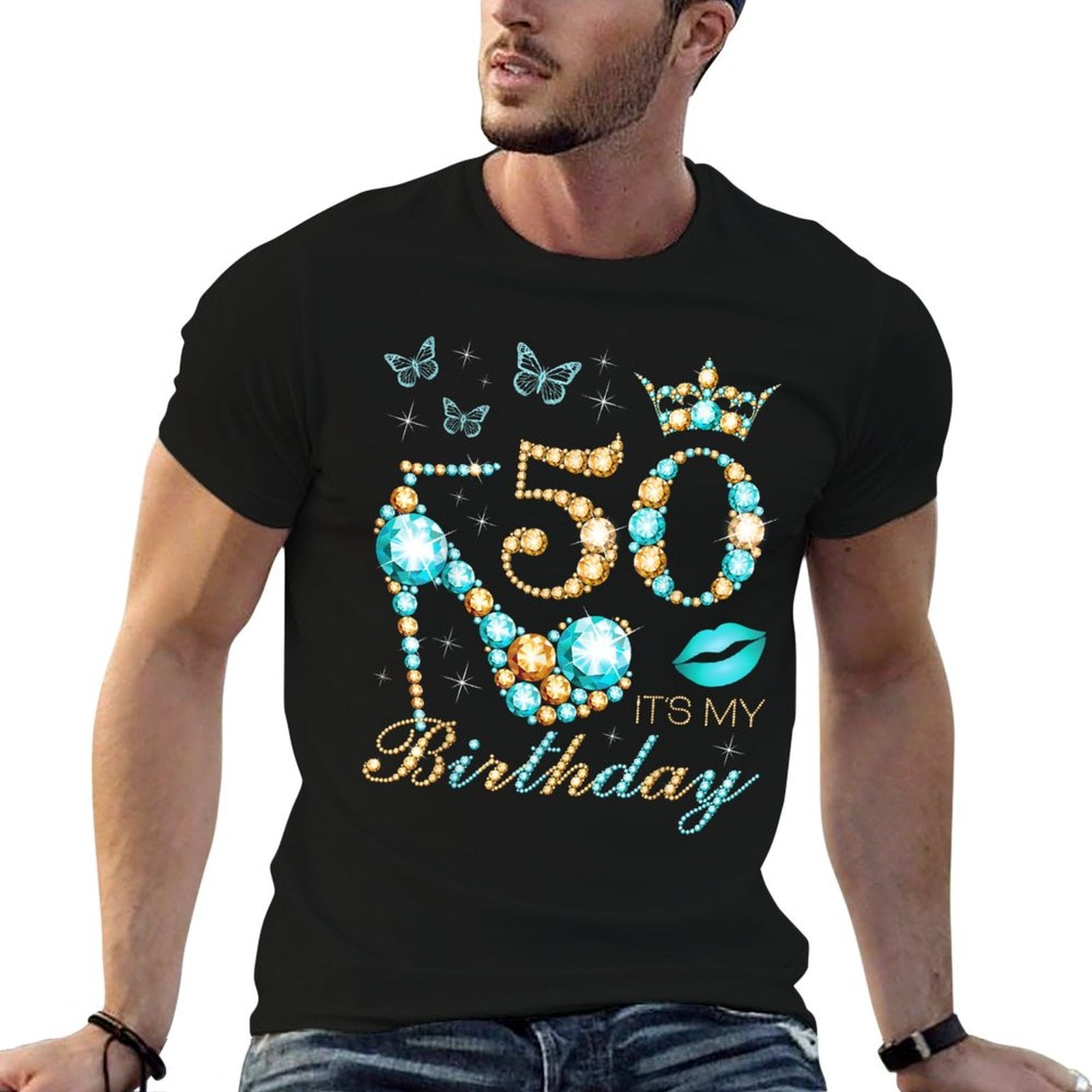 50th It's My Birthday, 50 Years Old, 50th Birthday Queen  Trendy Pattern T-Shirt