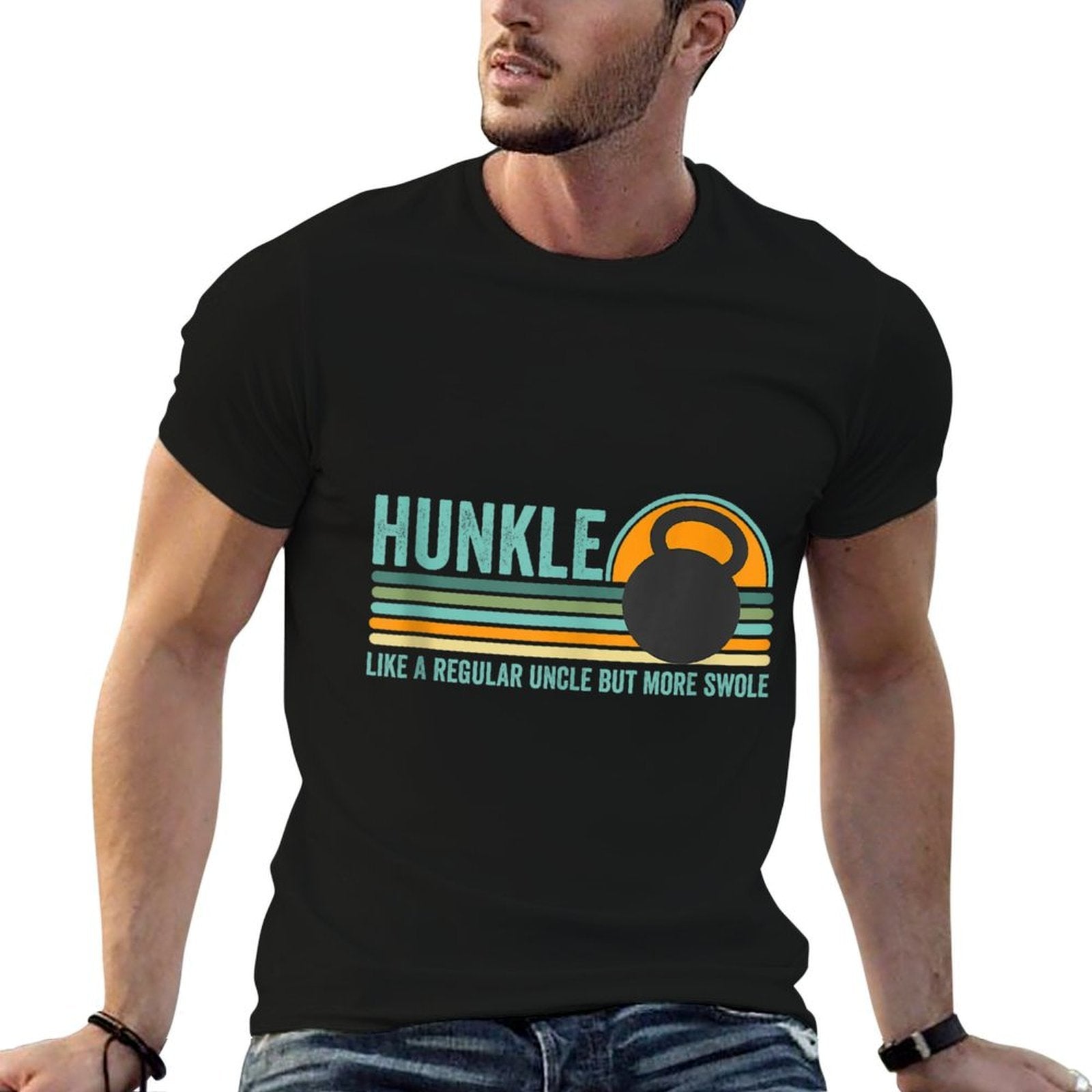 Mens Hunkle Funny Uncle Gift Hunky Uncle Swole Meme Body Builder  Wrinkle-resistant T-Shirt