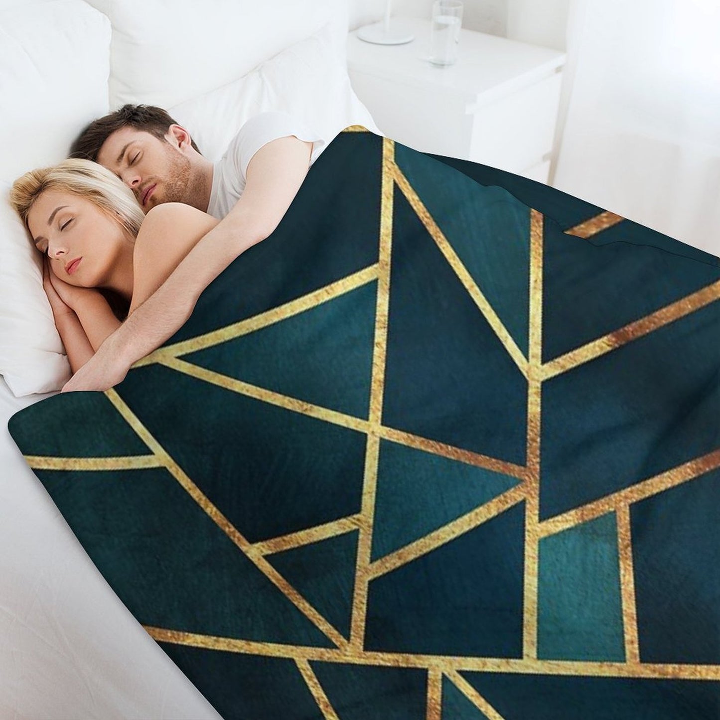 Midnight Green Gold Stone Geometric Shrink-resistant Throw Blanket