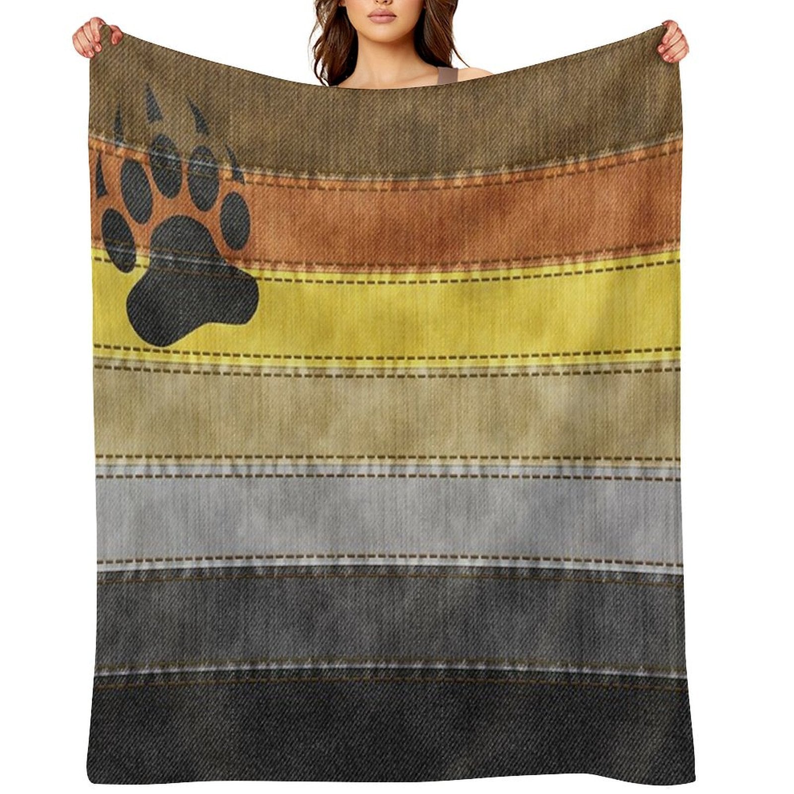Denim Textured Seamless Gay Bear Pride Flag Pattern Gift-ready Throw Blanket