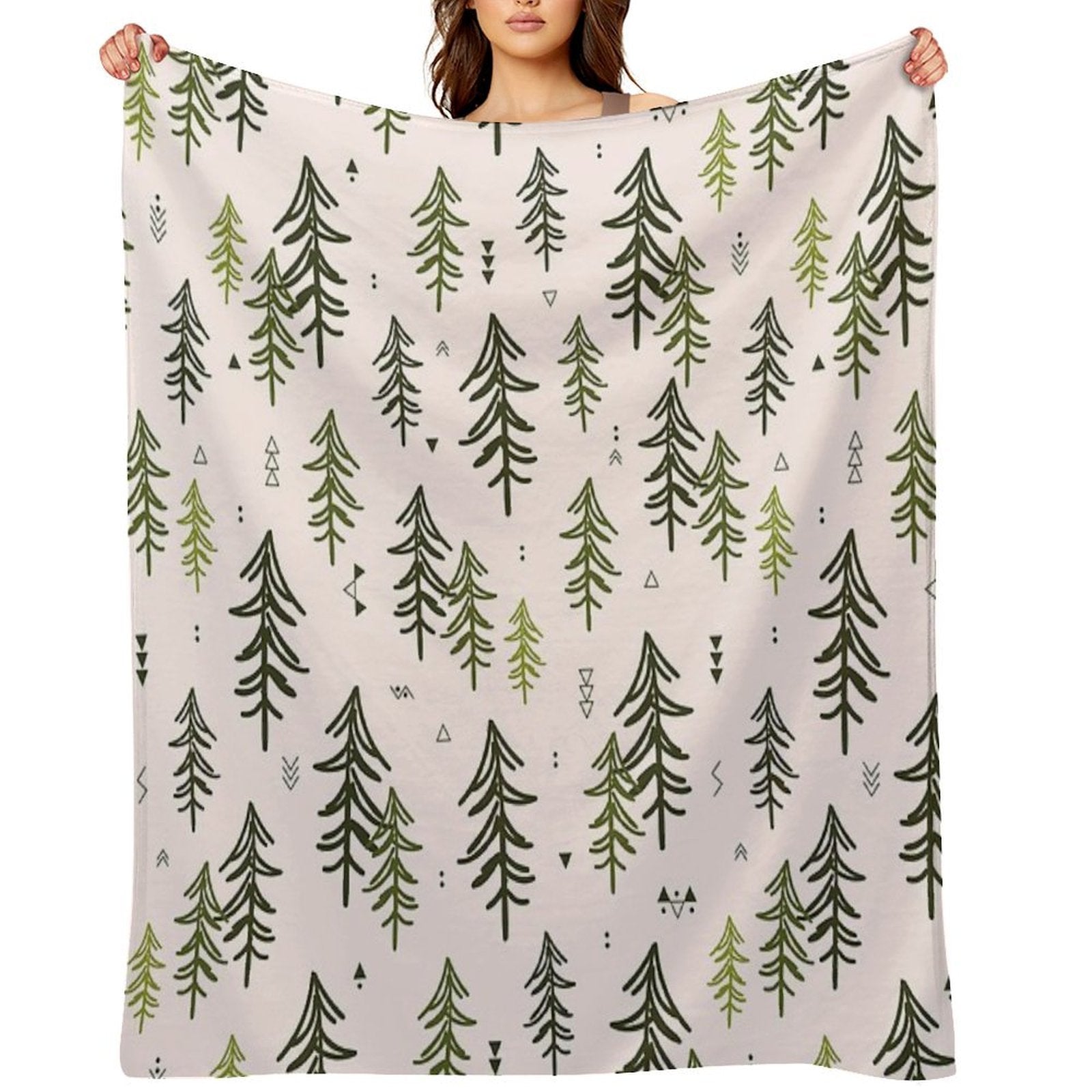 Doodled Fir Trees Pattern Sustainable Throw Blanket