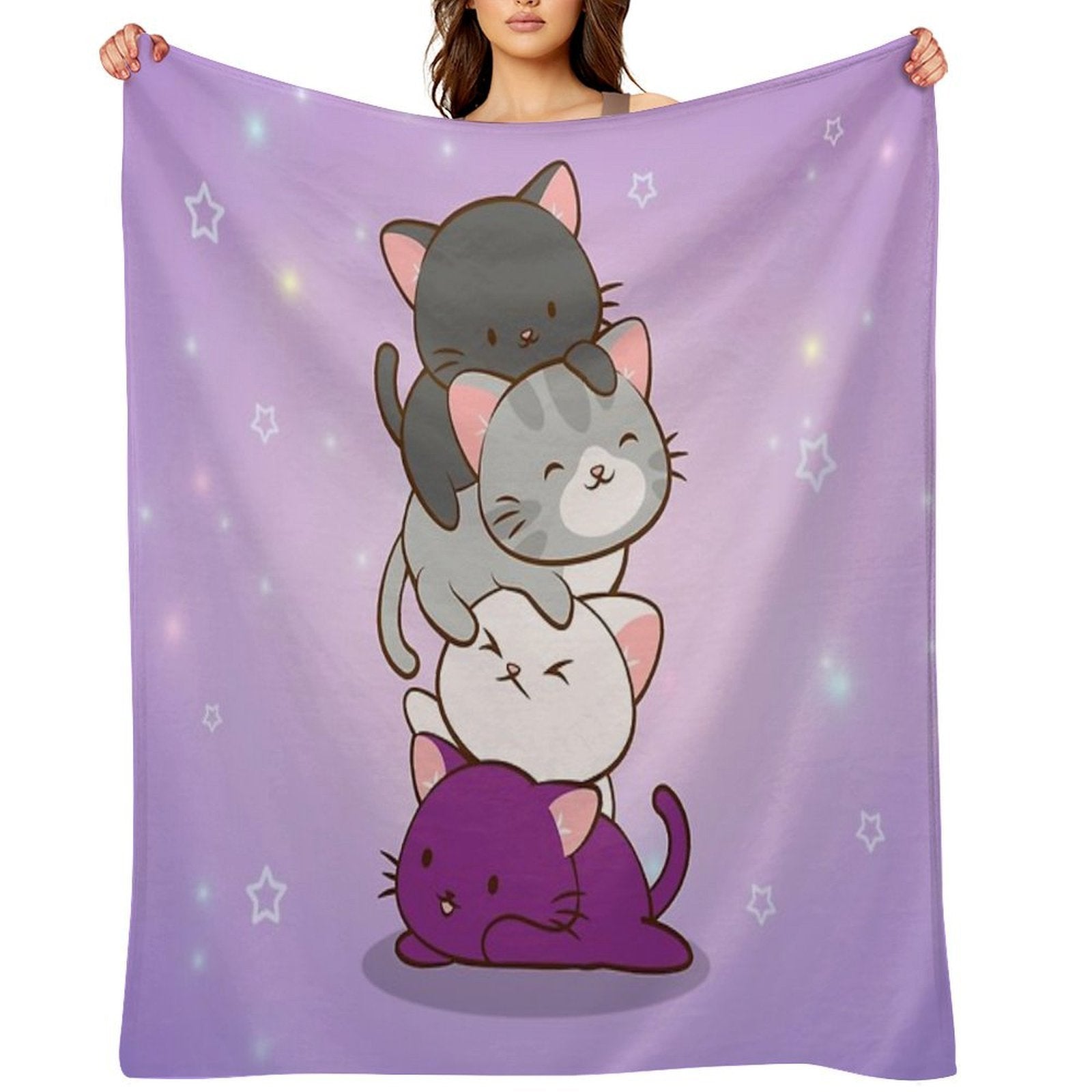 Ace Pride Kawaii Cats LGBTQ Asexual Compact Throw Blanket