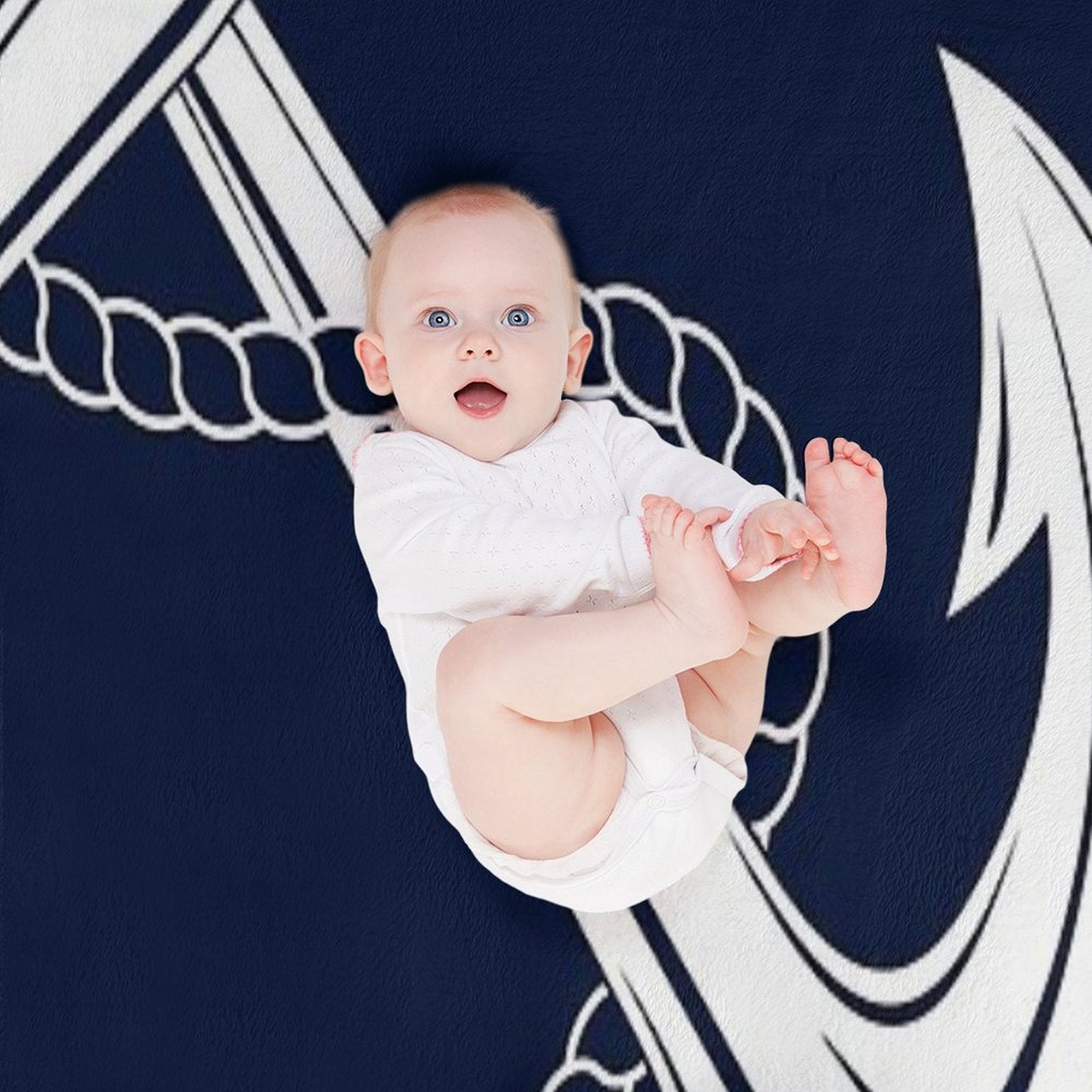 Anchor Nautical White & Navy Quick-dry Throw Blanket