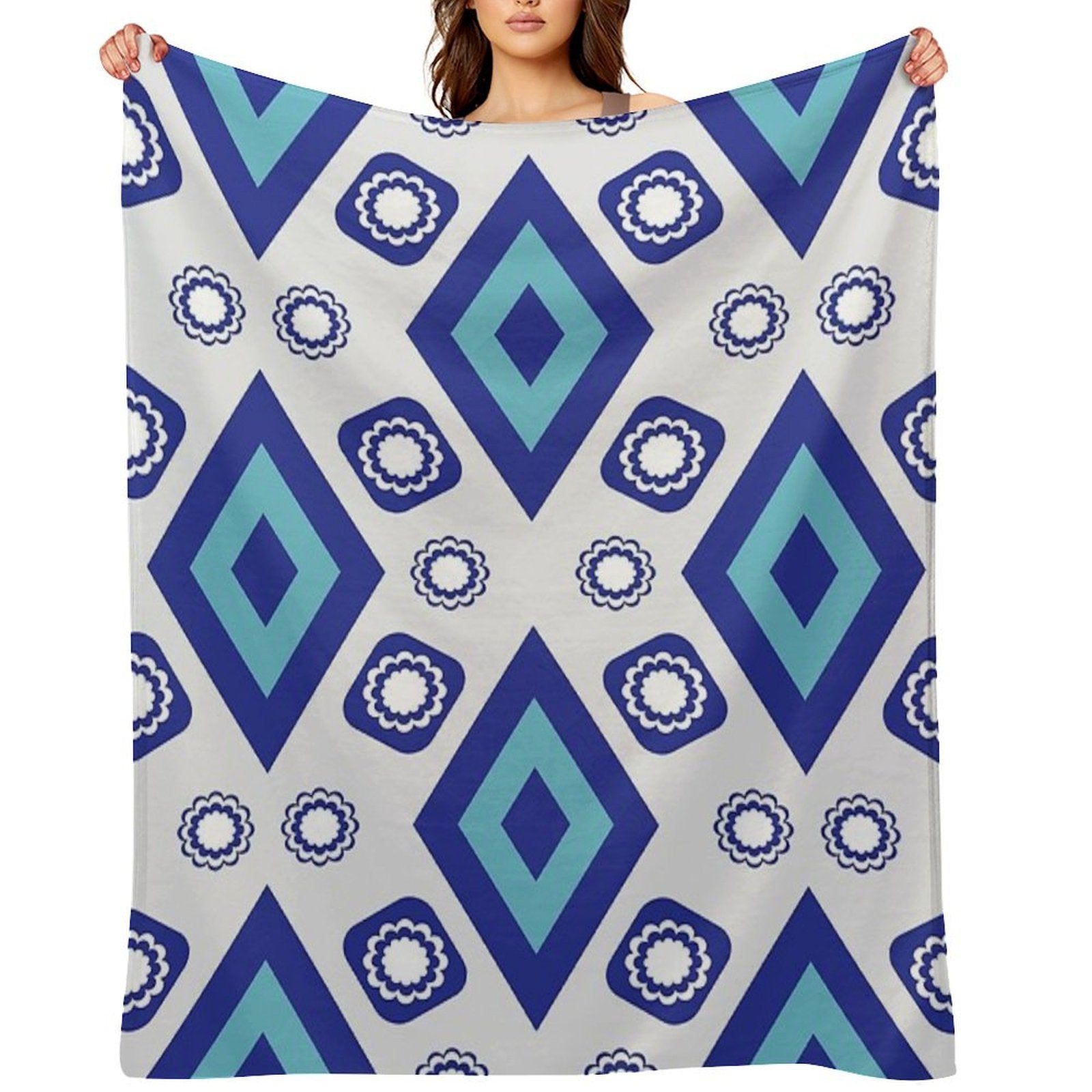 Blue Geometric And Floral Ethnic Pattern Durable Throw Blanket