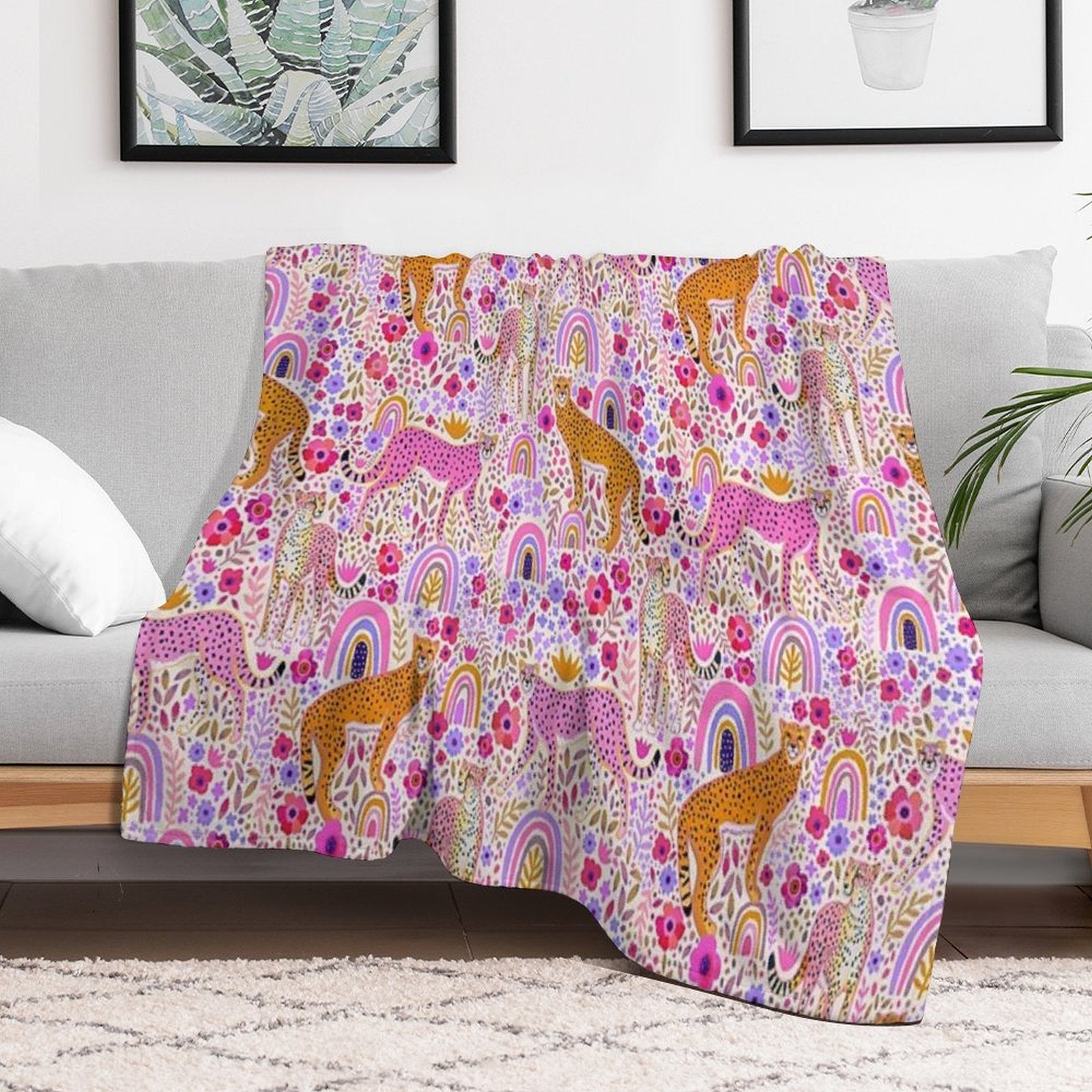 Cheetah’s in A Rainbow Garden Plush Throw Blanket