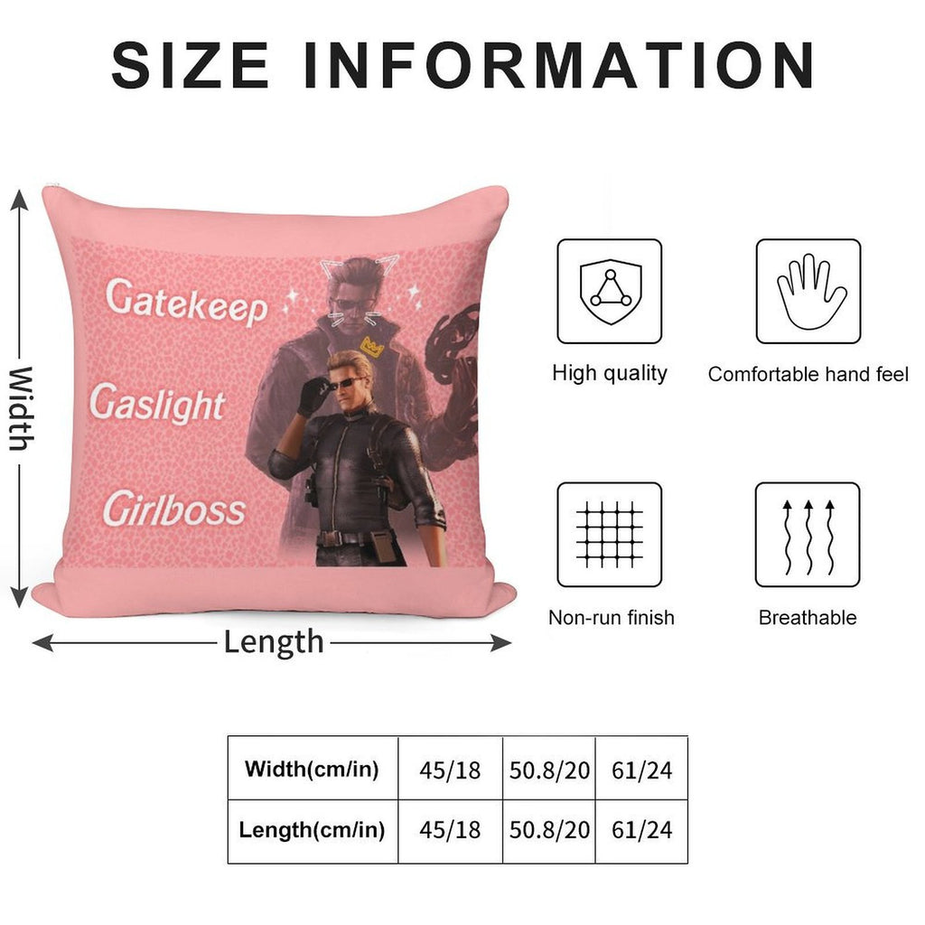 Wesker  Gaslight Gatekeep Girlboss Soft Hidden Zipper Throw Pillow