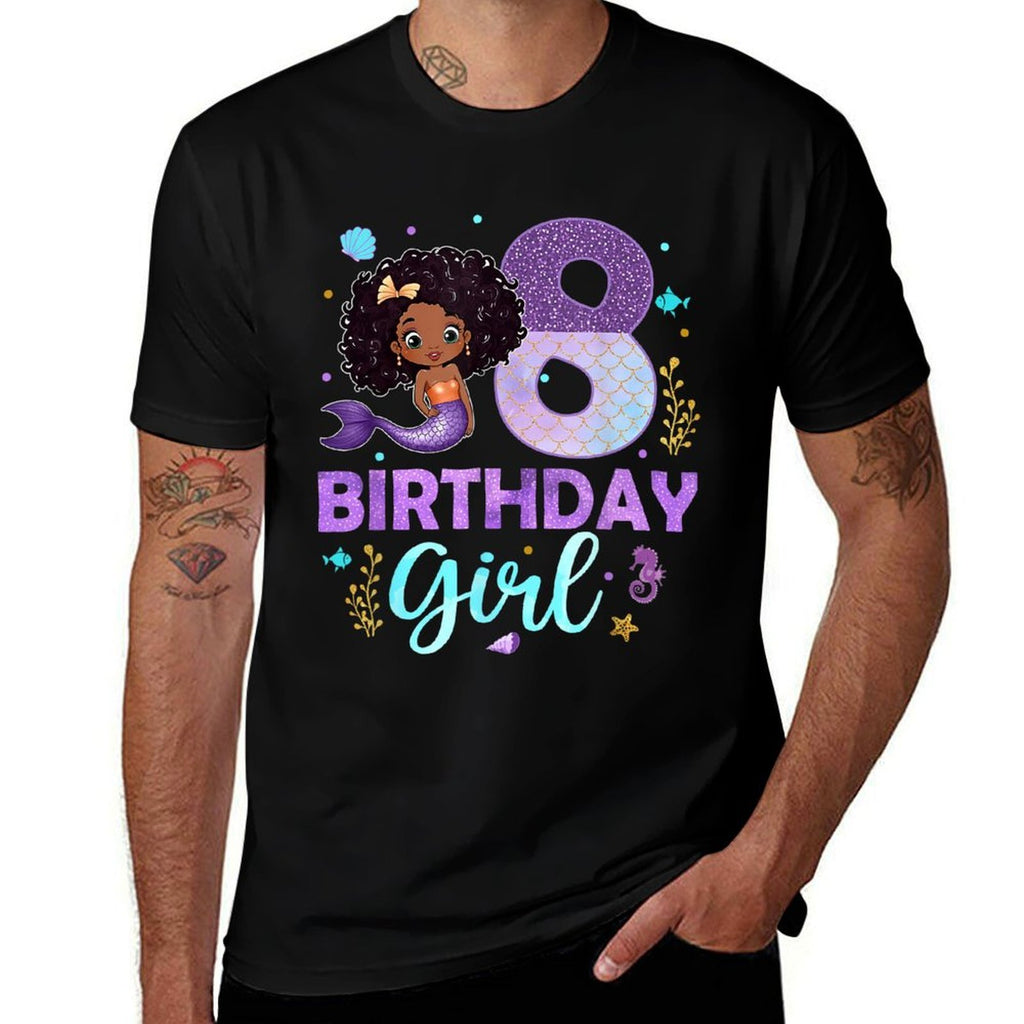 8th Birthday Outfit Girl 8 Yrs Old African American Mermaid Comfortable T-Shirt