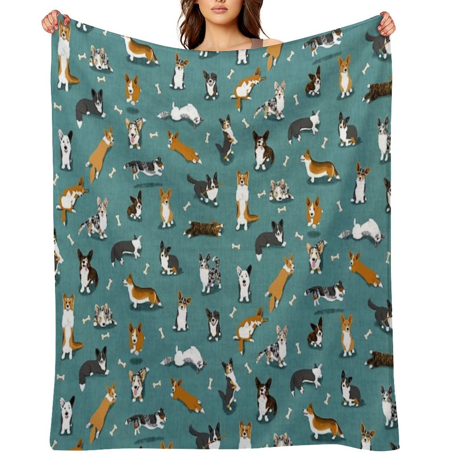 Cardigan Corgi Pattern on Teal Quick-dry Throw Blanket