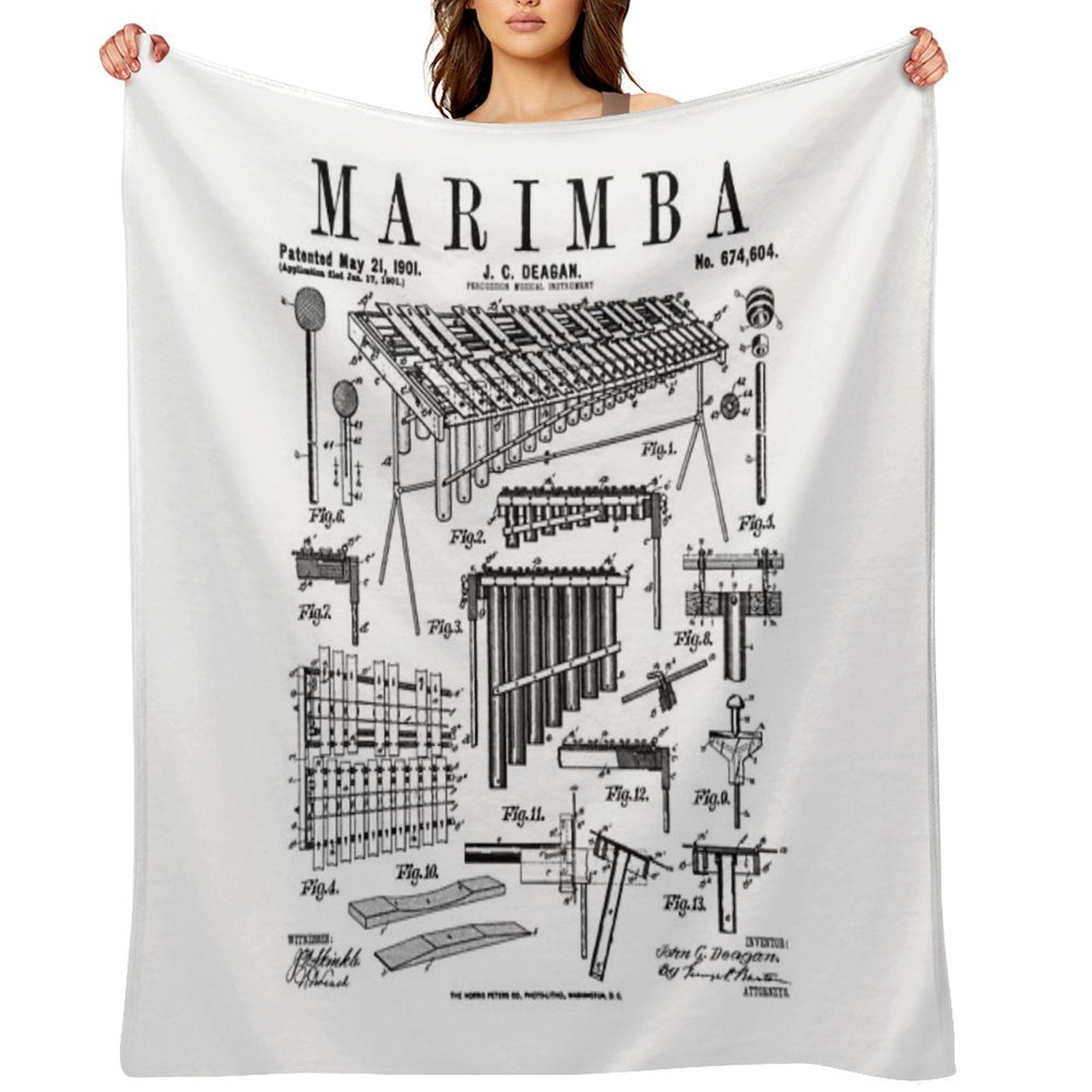 Marimba Player Percussion Musical Instrument Vintage Patent Premium Throw Blanket