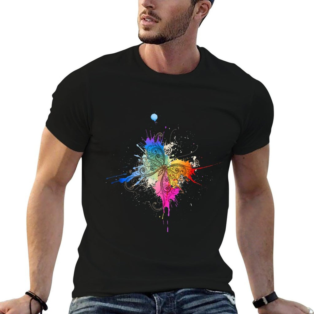 Colorful, Abstract Butterfly Artwork Design  Ribbed Collar T-Shirt