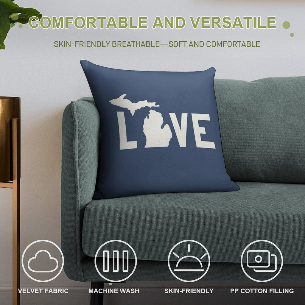 Michigan Love - All White Soft Fade-Resistant Throw Pillow