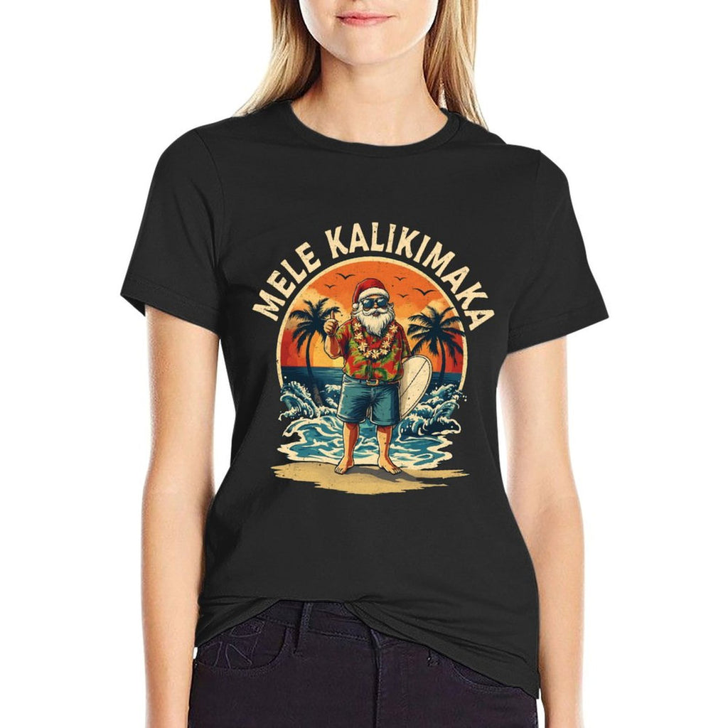 Retro Christmas Surf Mele Kalikimaka Santa Claus Hawaii  Lightweight T-Shirt