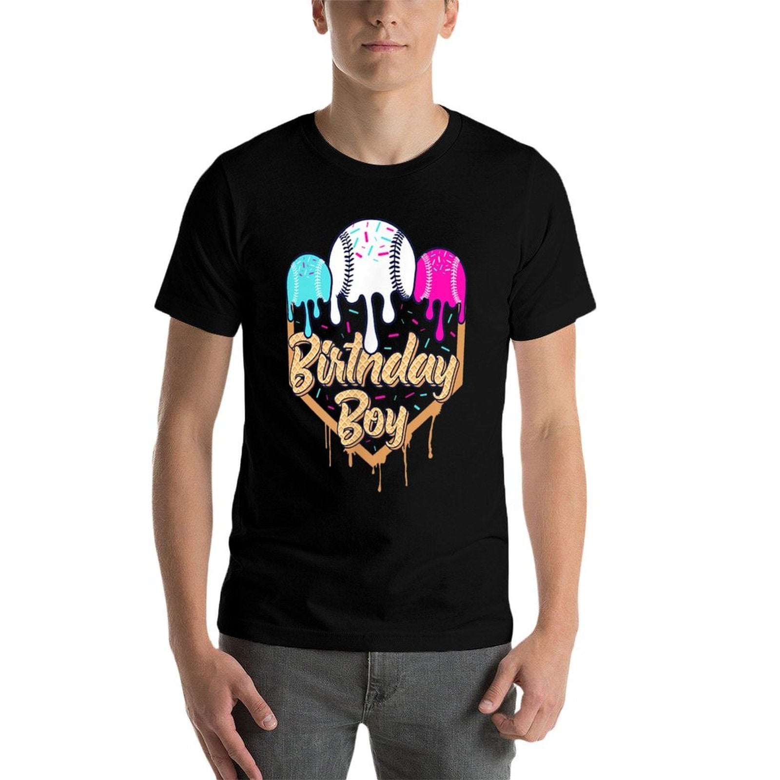 6th Birthday Baseball Ice Cream Drip Sprinkles 6 Year Old  Moisture-wicking T-Shirt