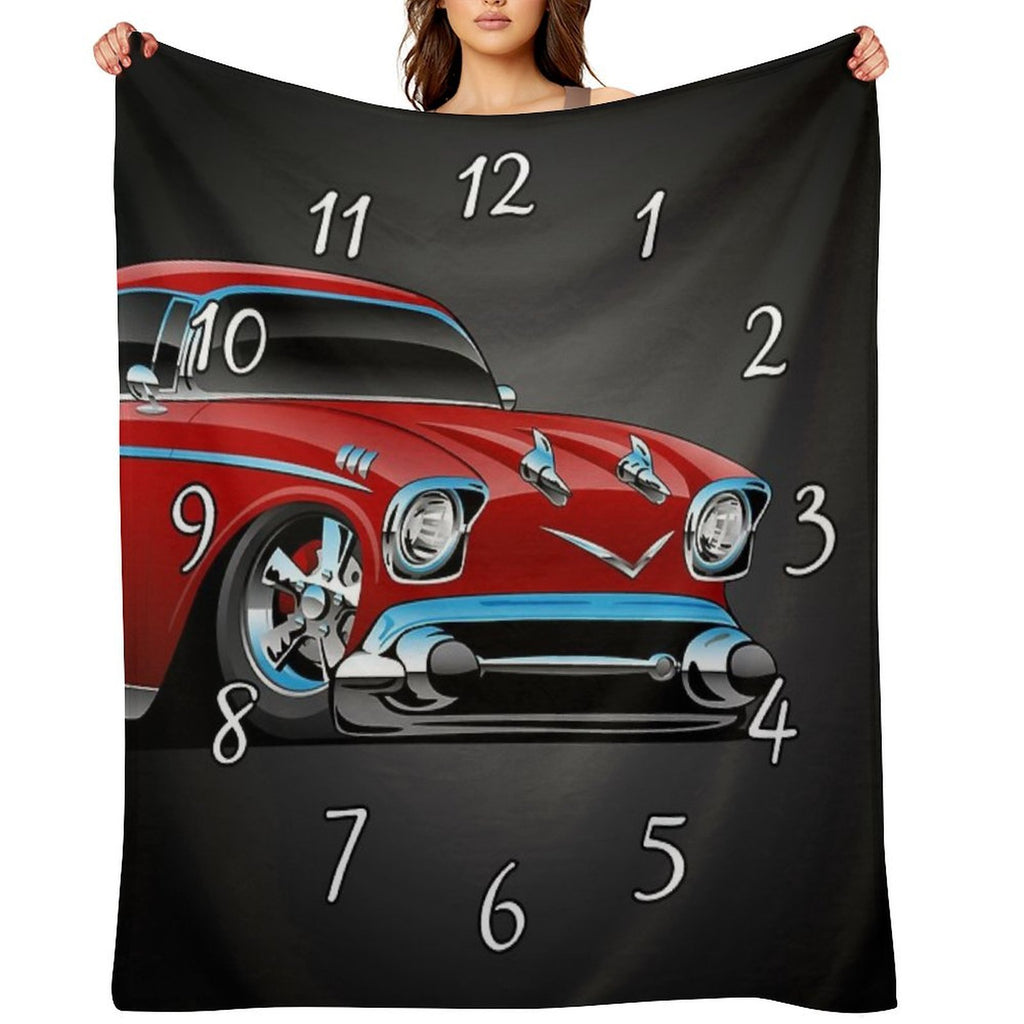 Classic Hot Rod 57 Muscle Car, Low Profile, Big Tires And Rims, Candy Apple Red Cartoon Durable Throw Blanket