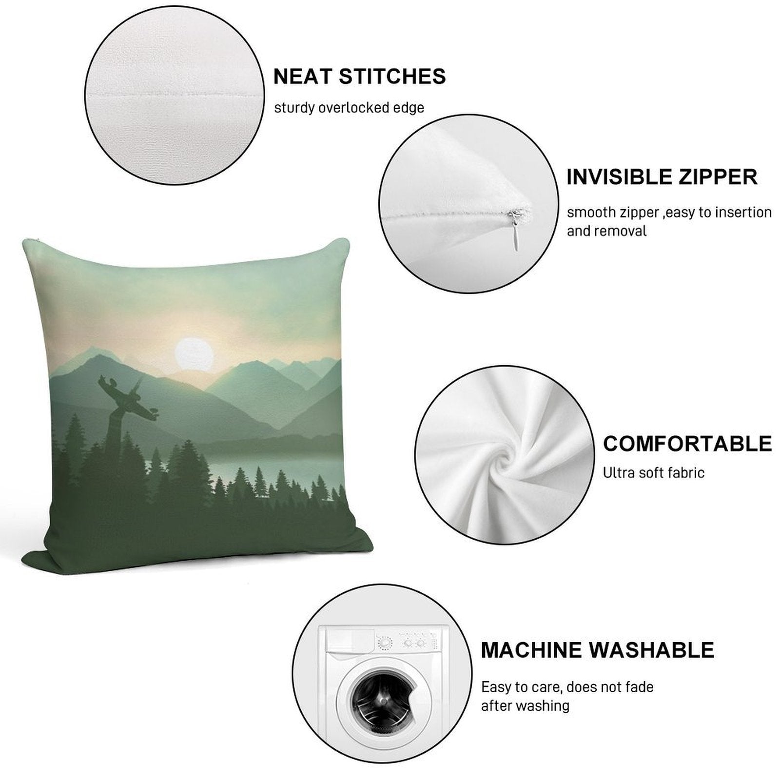 Forest Moon Soft Hidden Zipper Throw Pillow